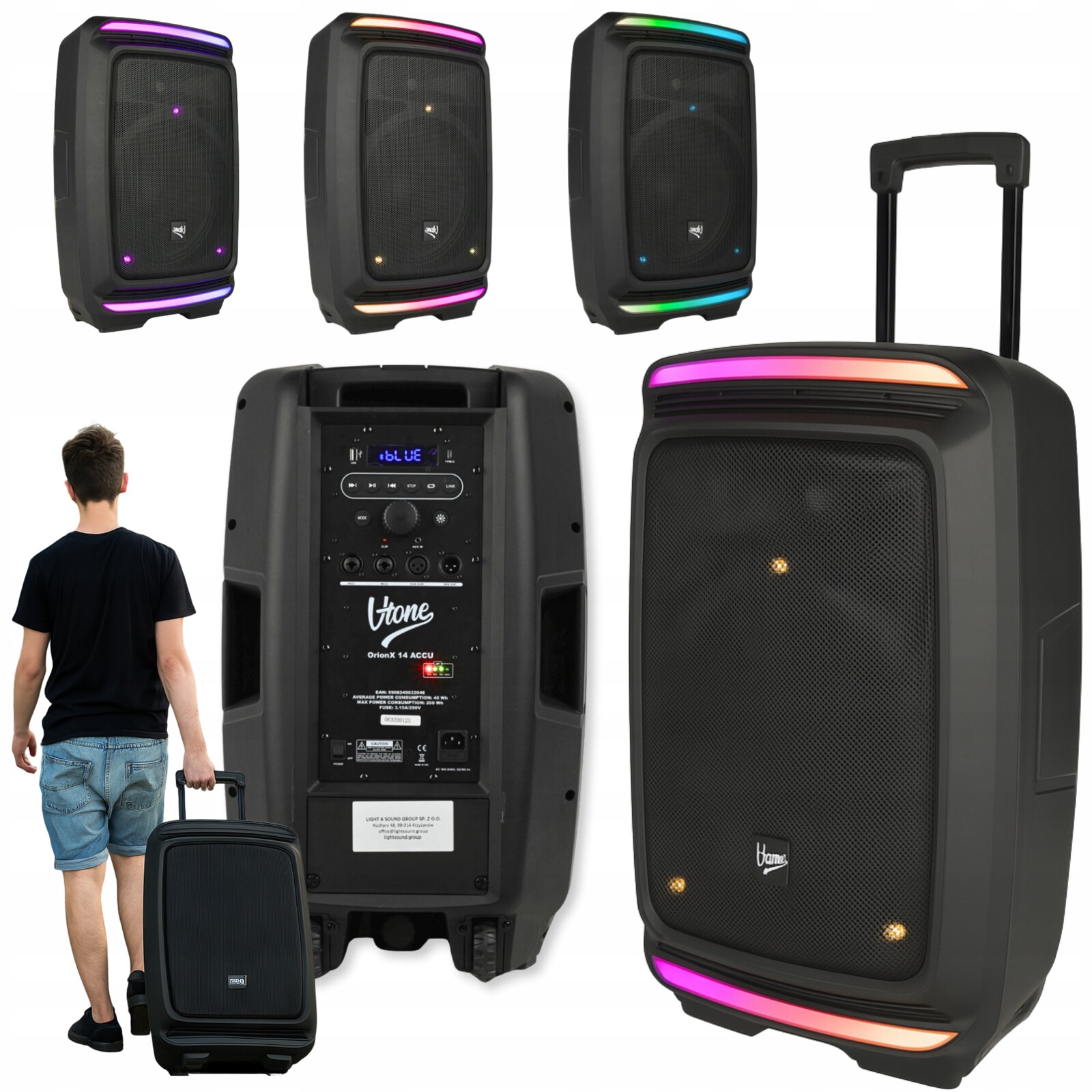 Mobilní aktivní sloupek V-tone OrionX 14 Accu Bluetooth Dsp 135W Rms Usb Fm