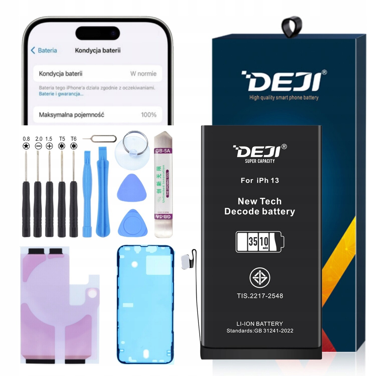 Baterie Deji 3510 mAh Bez Sdělení pro Apple iPhone 13 opravná sada