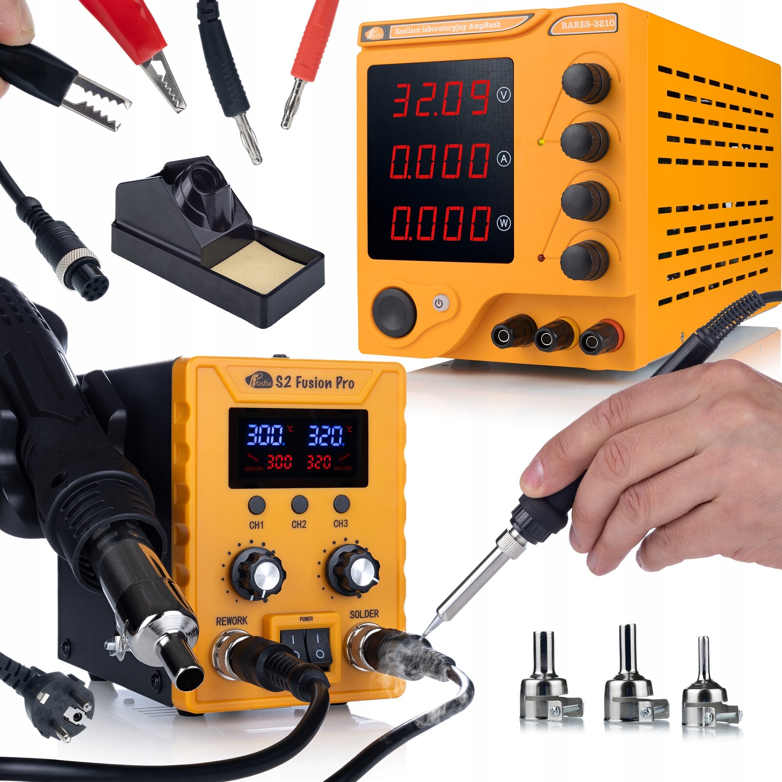 Sada Laboratorního Napájecího Zdroje Rosfix 32V 10A Pájecí Stanice 2V1