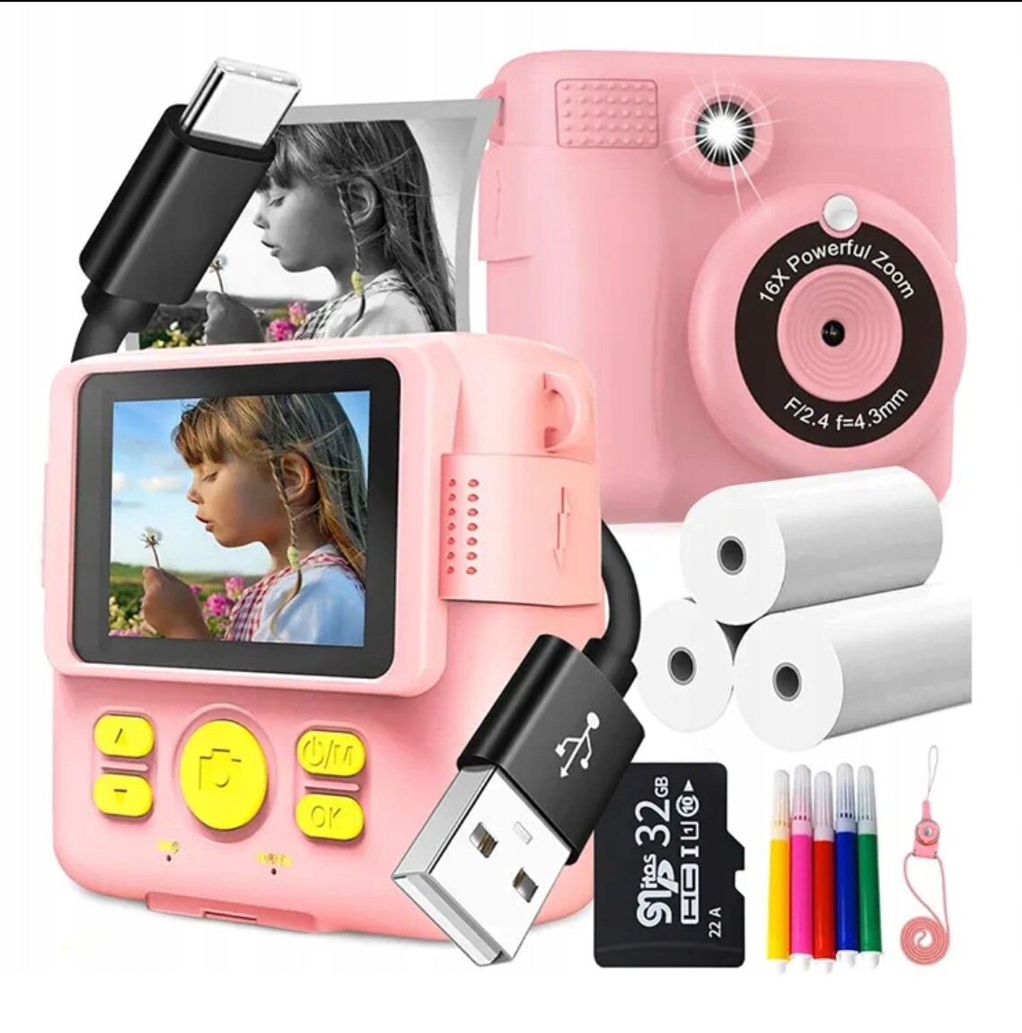 Aparat fotograficzny dla dzieci cyfrowy Natychmiastowy z drukarką Wkłady