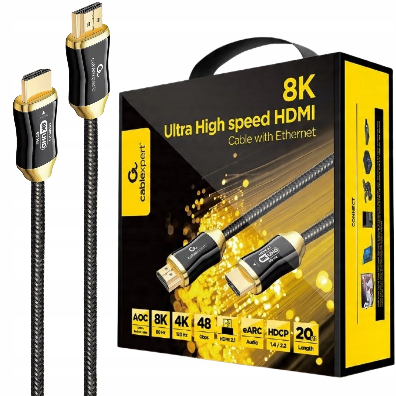 Kabel Hdmi 2.1 8K 60Hz Aoc Optický Uhd Hdr 4K 120Hz 20 m