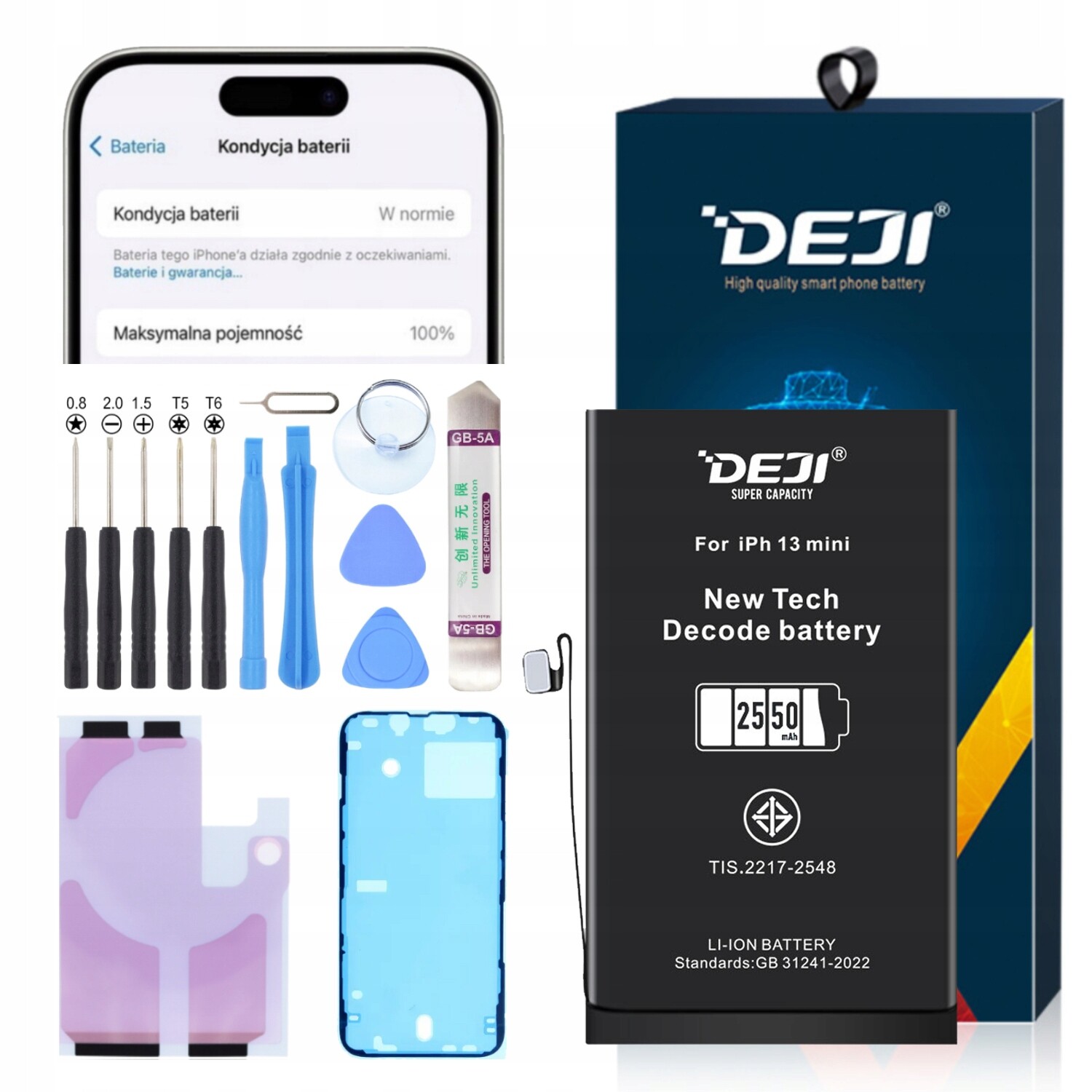 Baterie Deji 2550 mAh Bez Sdělení Apple iPhone 13 mini – opravná sada