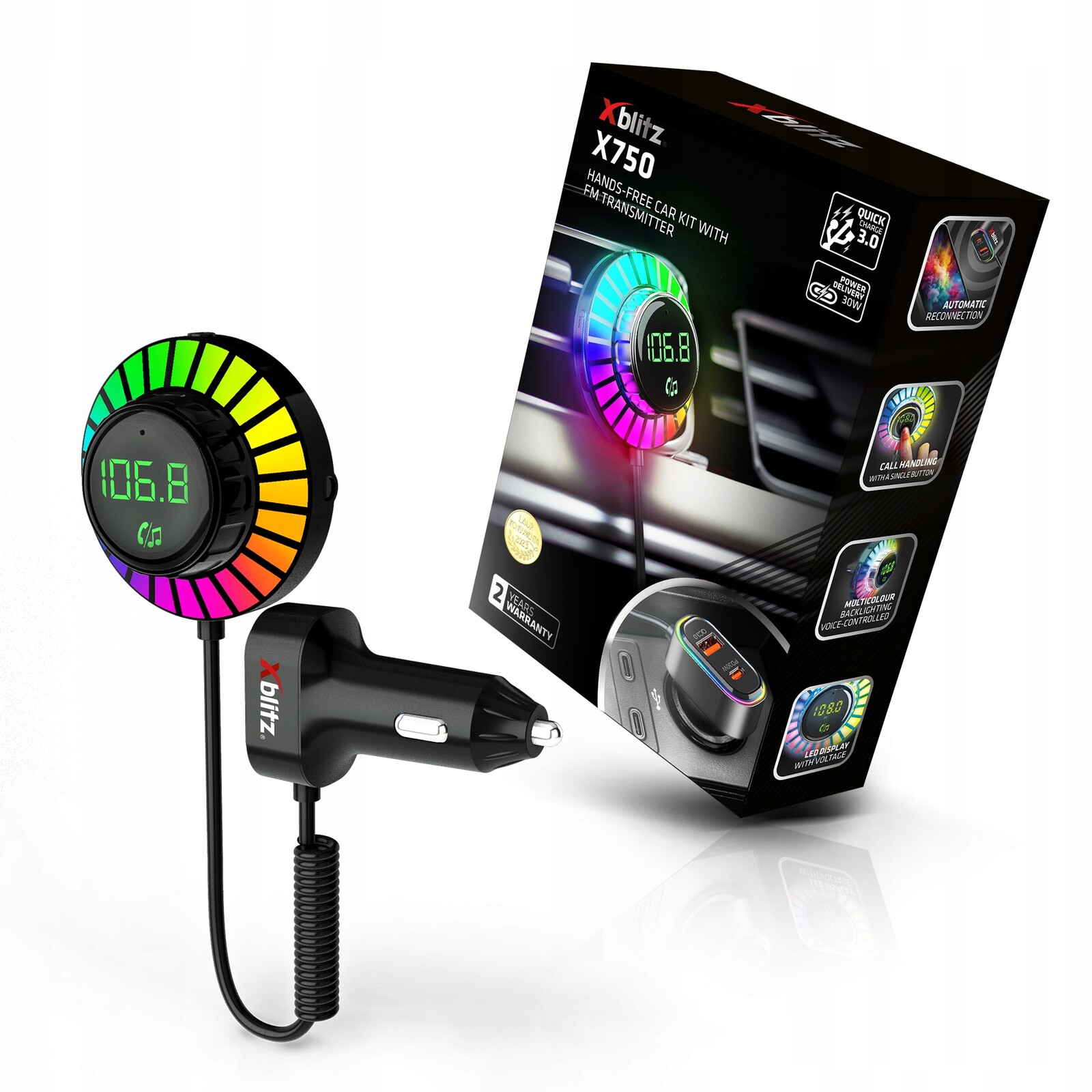 2 x Xblitz X750 handsfree Bluetooth vysílač 5.3 Fm Usb Usb-c