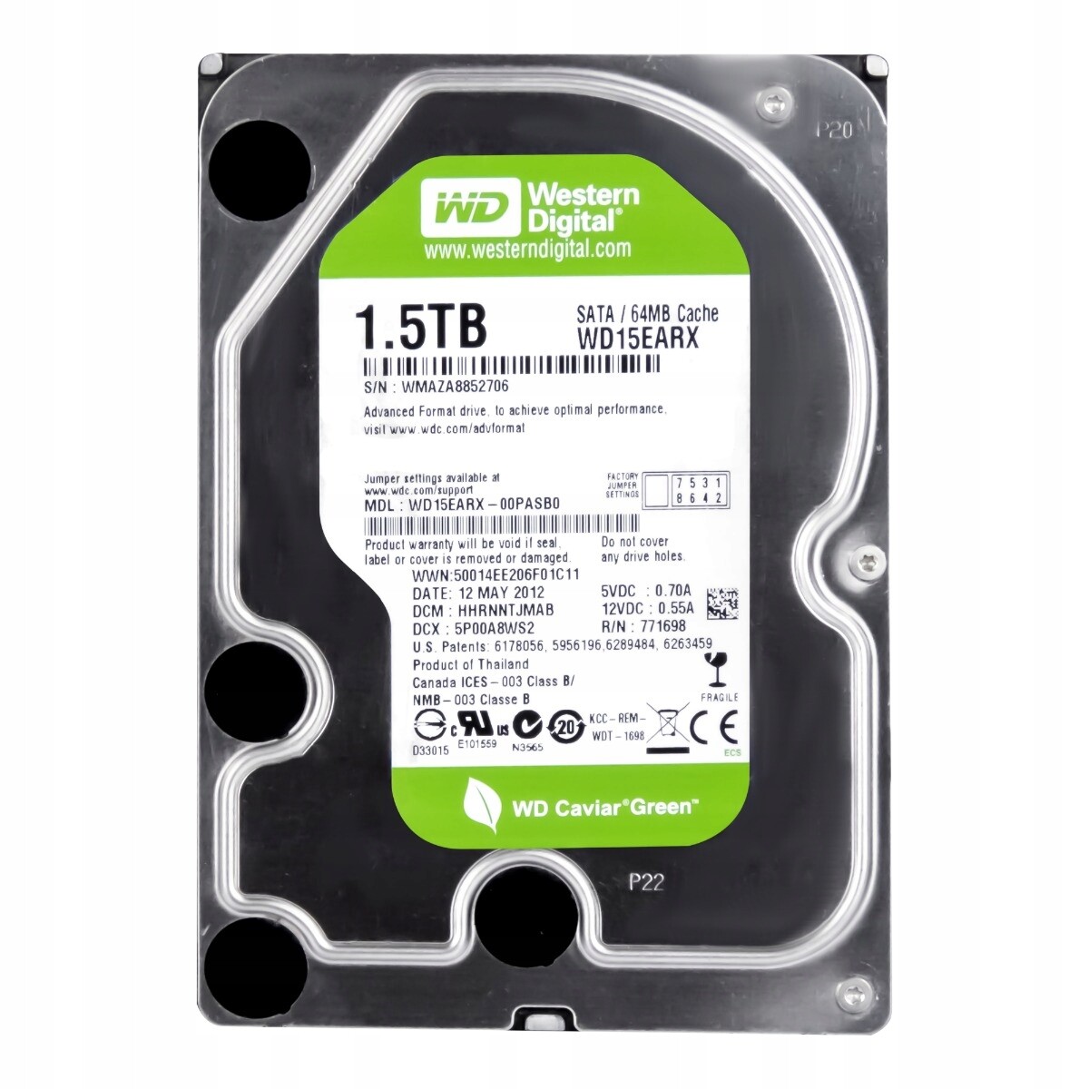 Wd Caviar Green 1,5TB 5,4K 64MB Sata III 3,5'' WD15EARX