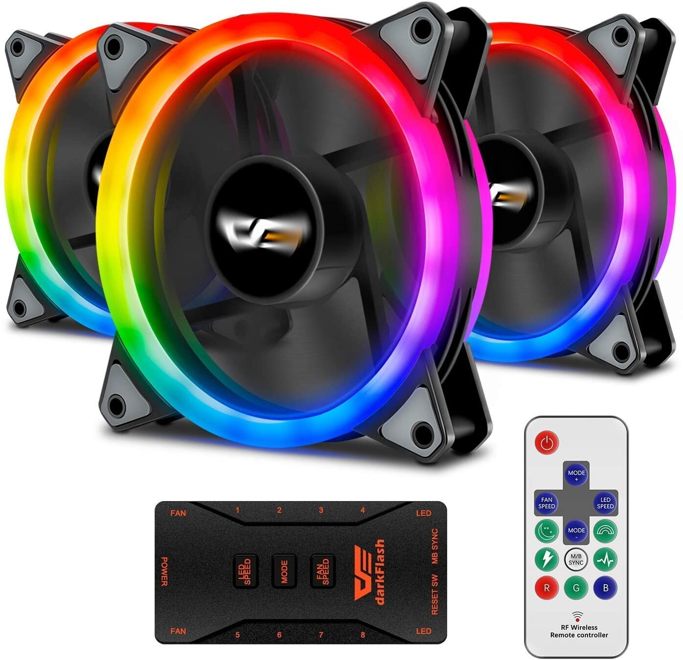 2 x Darkflash Dr12pro Ventilátory pro počítač Argb Kontroler Pilot 3v1 Zes