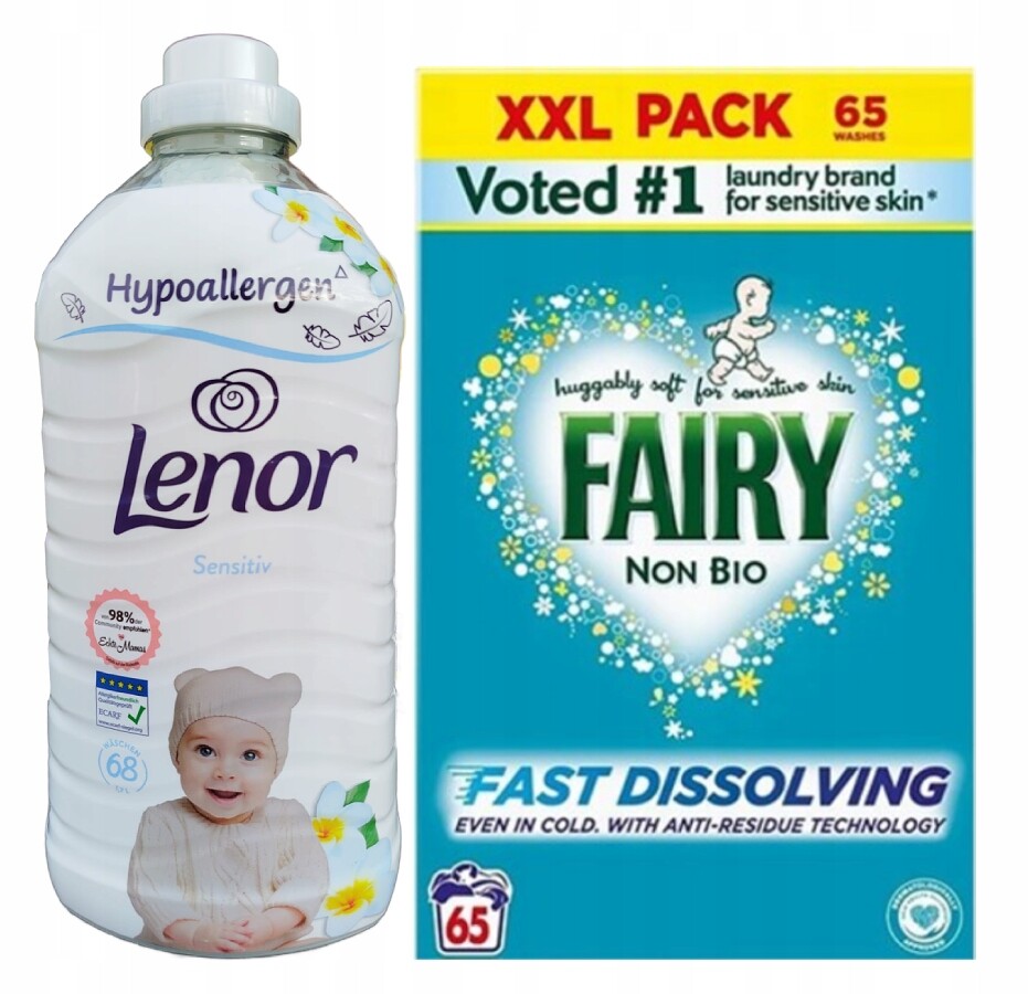 Lenor Sensitiv tekutá aviváž 68p. 1,7 l Non Bio prášek 65p 3,9 kg