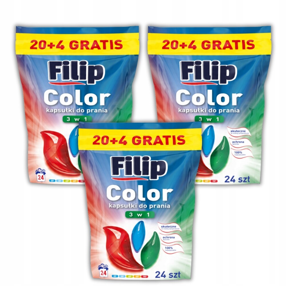 Filip Kapsle na praní 3v1 Barva – 24 kusů (20+4 bonus) Set X 3