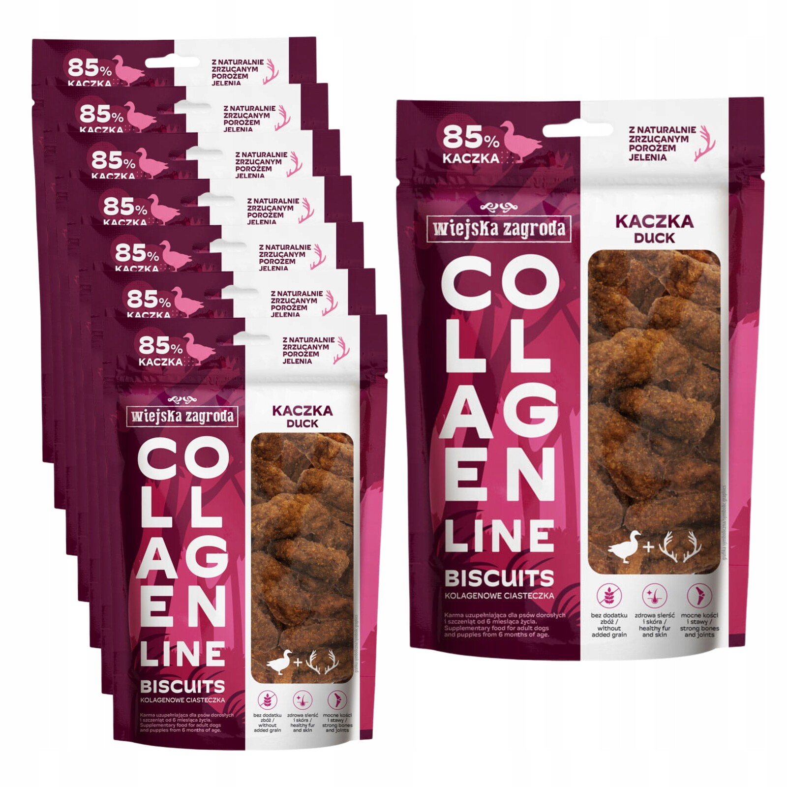 Psí pamlsek Wiejska Zagroda kolagenové sušenky kachna 8x90g Set