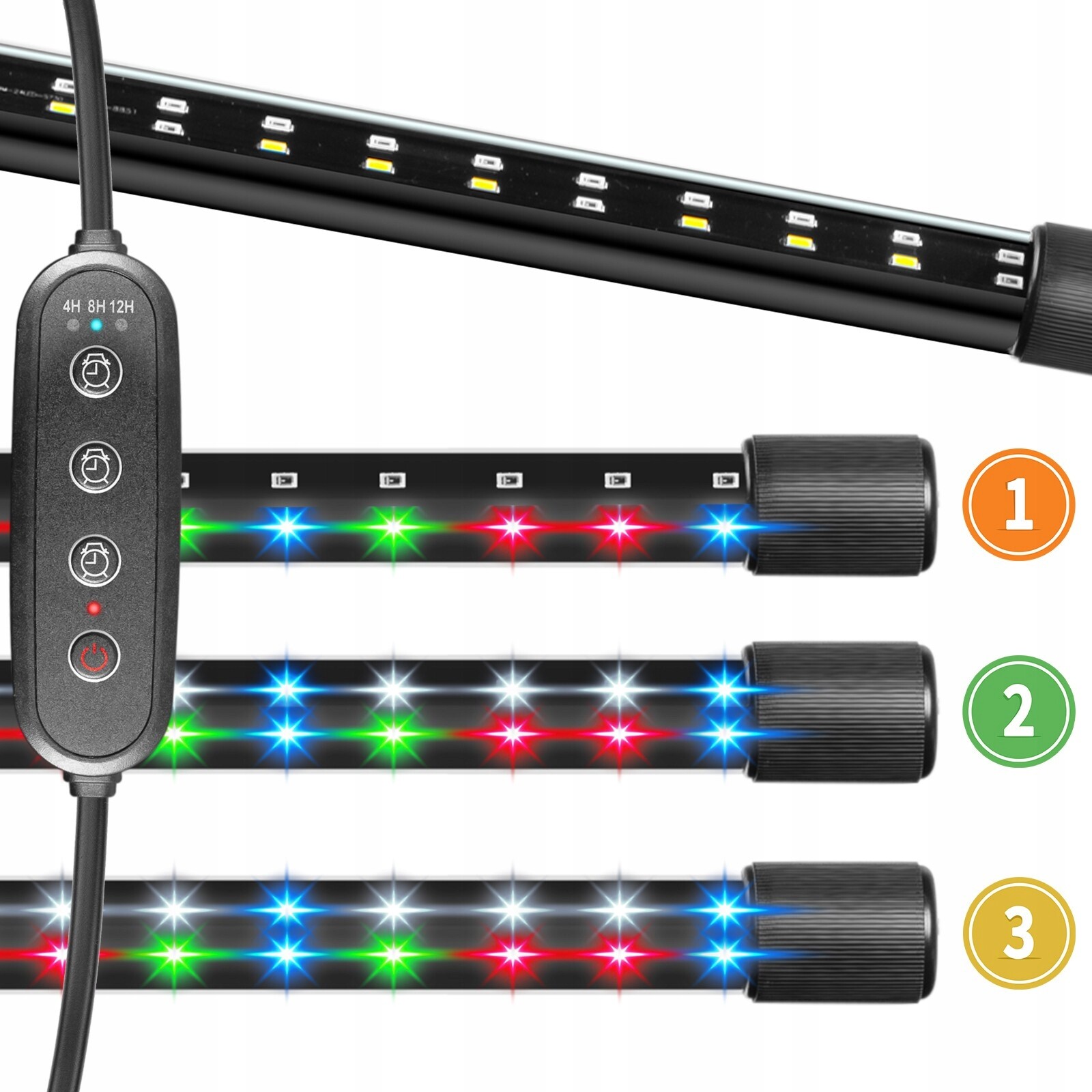 Lampa Do Akvária Led Zářivka Bílá Rgb S Dálkovým Časovačem Černá 112 CM