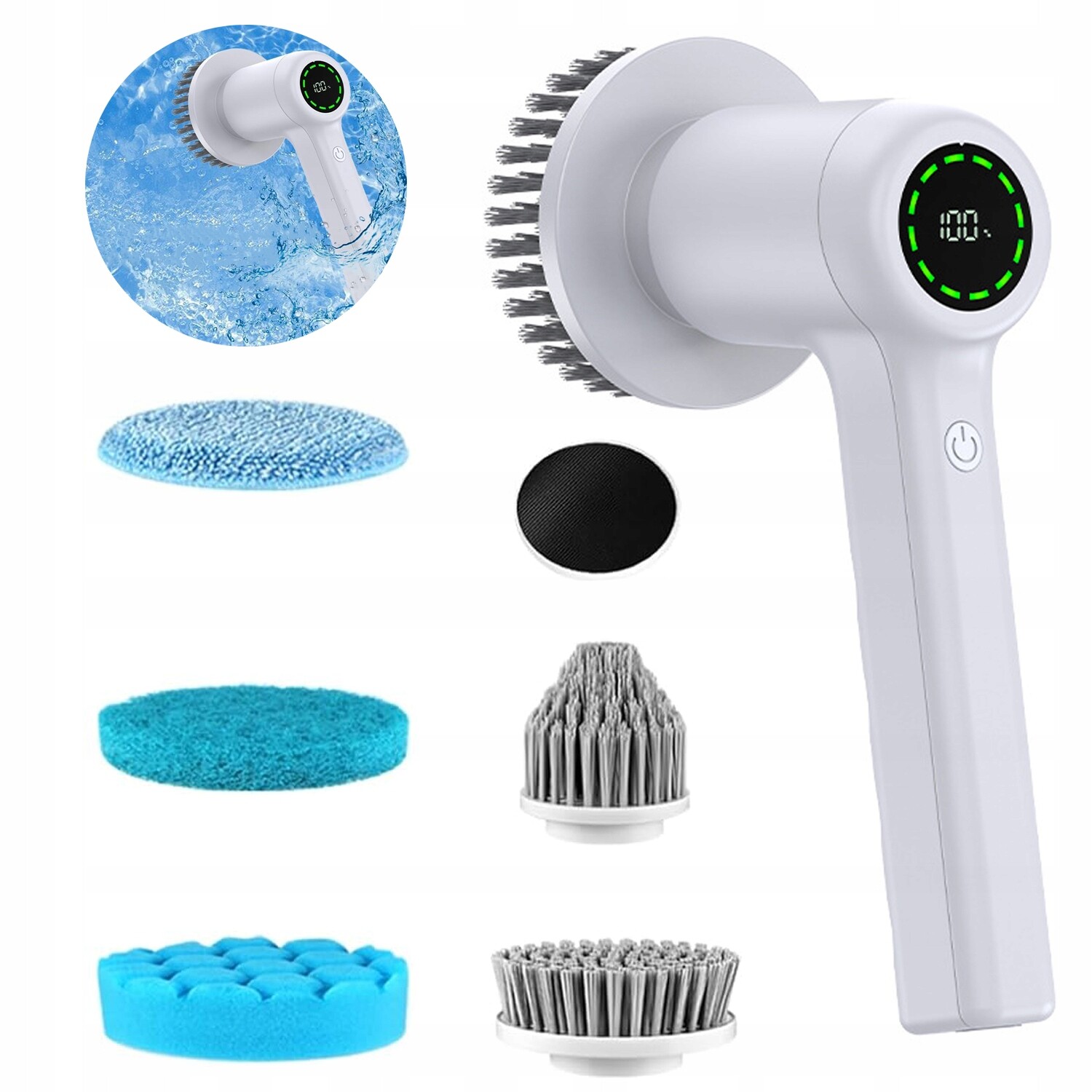 Elektrický rotační kartáč na čištění dlaždic ve sprše v koupelně 80 W 6 v 1 bílý