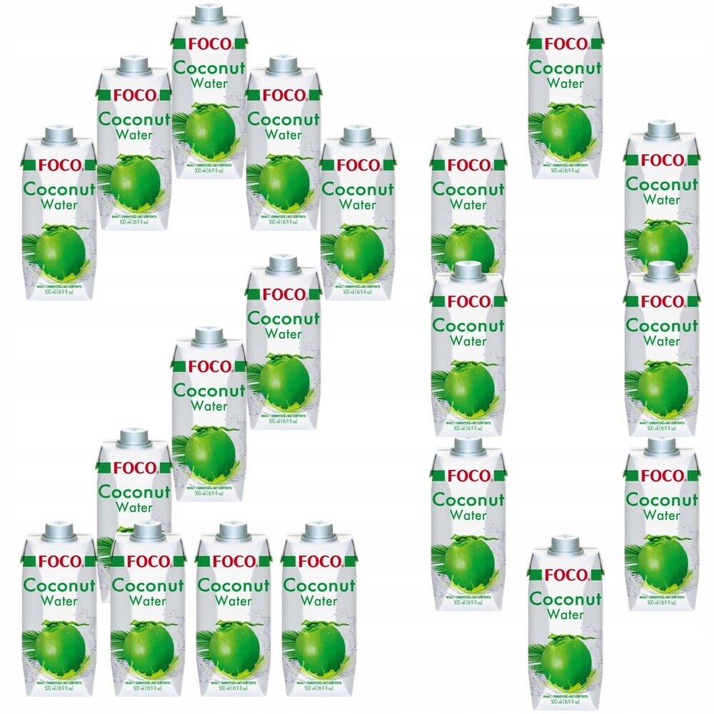 20x Zdravá Kokosová voda z kokosu 100% přírodní Zdravá Čistá 500 ml Foco