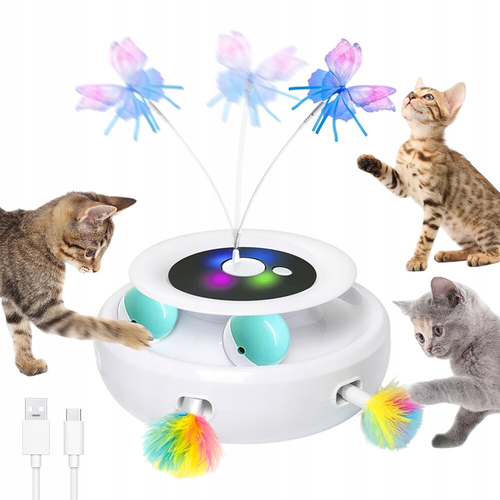 Interaktivní Hračka Pro Kočky S Peřím A Otočným Motýlem