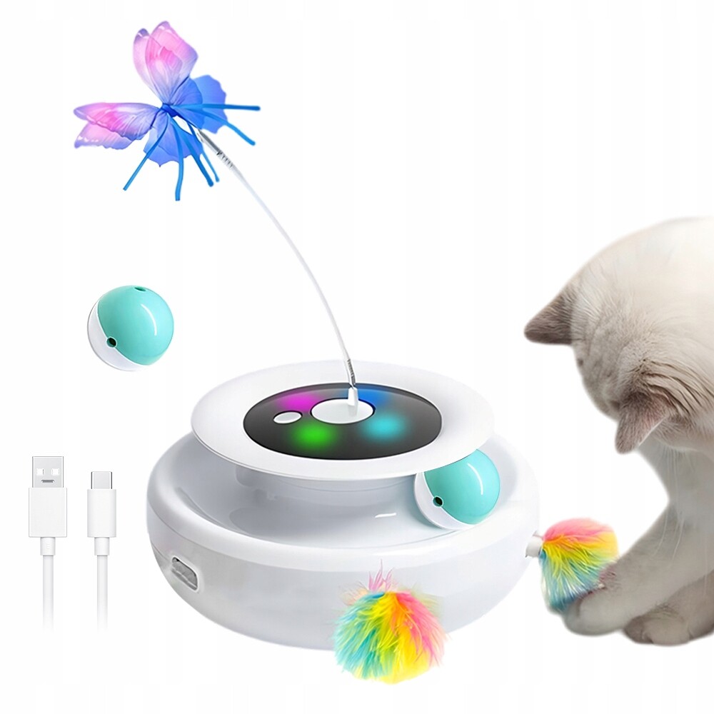 Interaktivní kruh Hračka Pro Kočky 3v1 Pírka Motýli Míče Usb