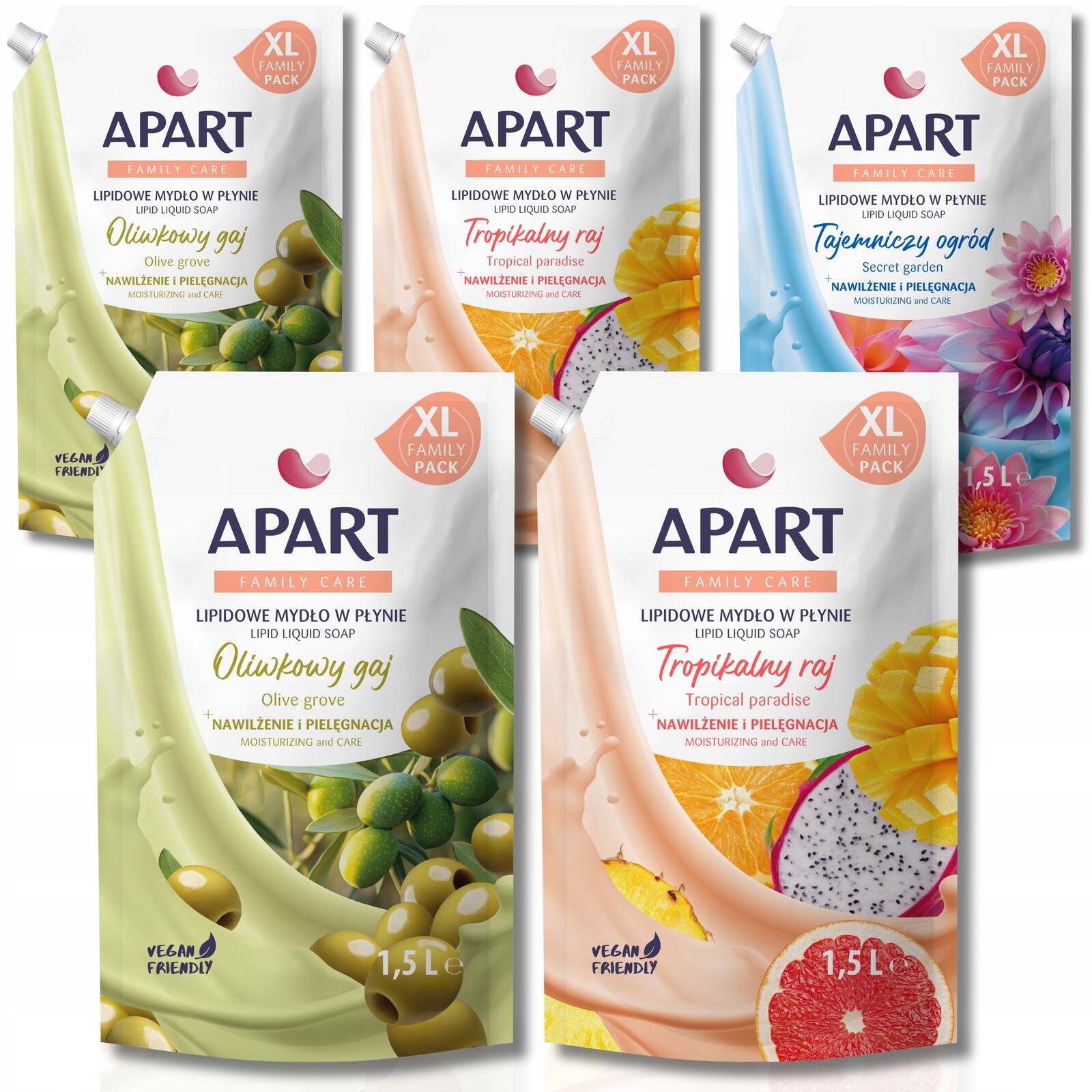 Apart Hydratační tekuté mýdlo pro citlivou pokožku Náhradní náplň MIX 1500 ml x 5 ml