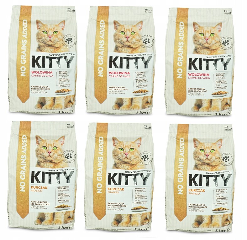 Kitty Pro Kočky mix Hovězí kuře 6x1kg Bez obilovin