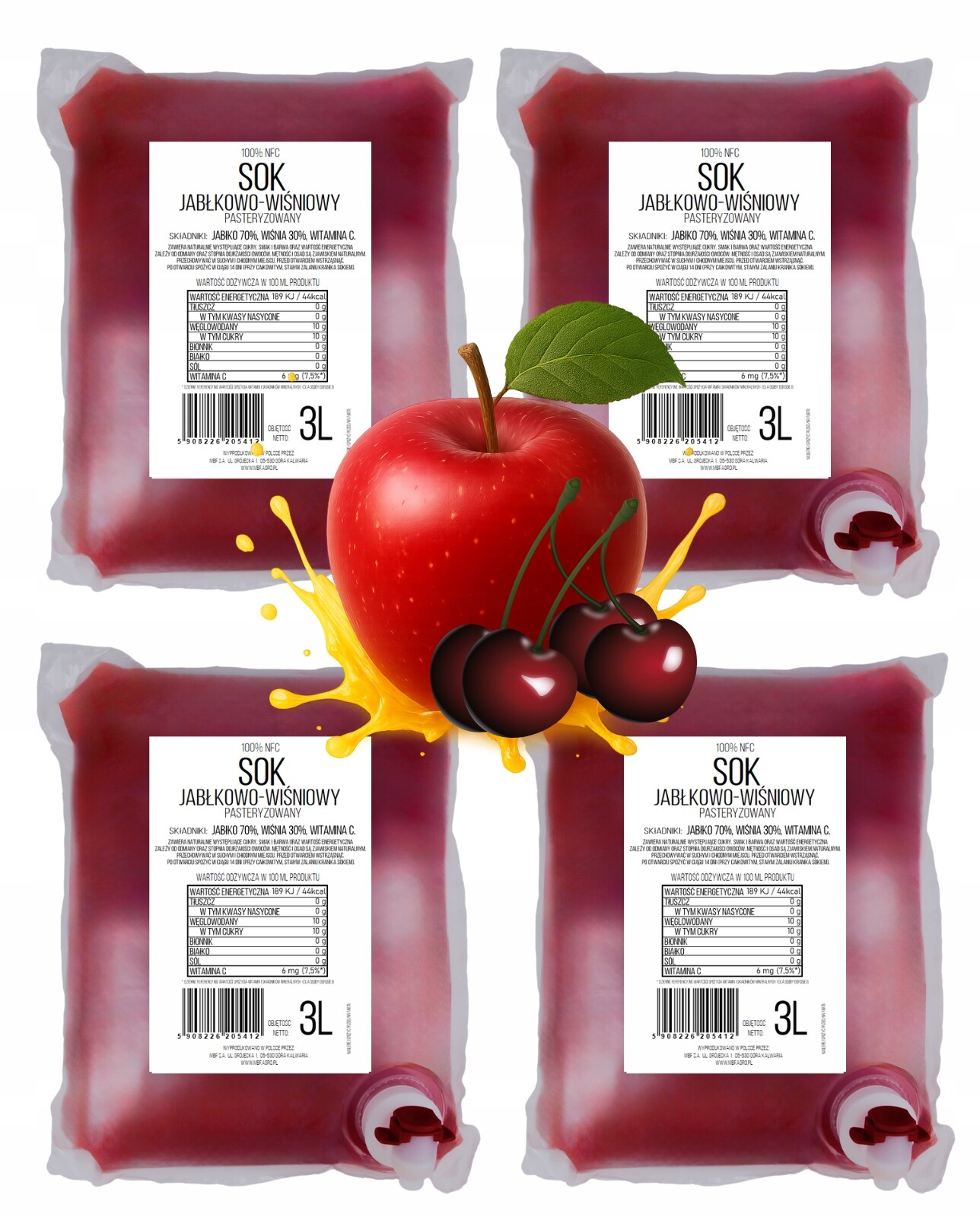 4 x 3L Jablečno-třešňový Džus 3L Nfc Pure Press Jablko 70% Višeň 30%