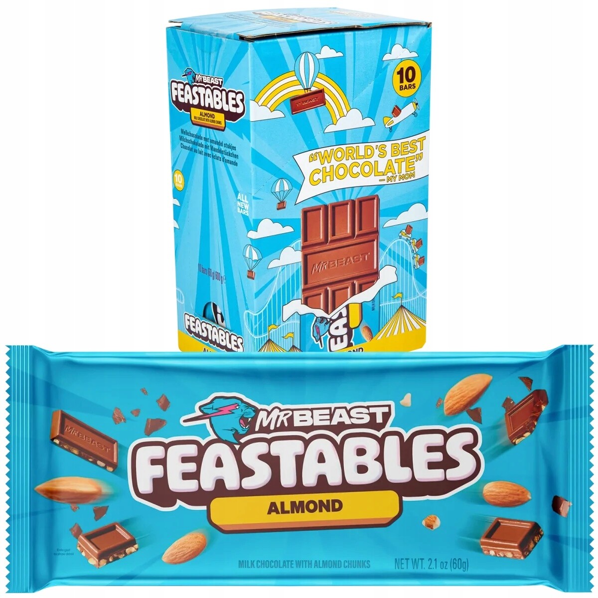 10x Novinka Čokoláda MrBeast Almond 60g Feastables Originál