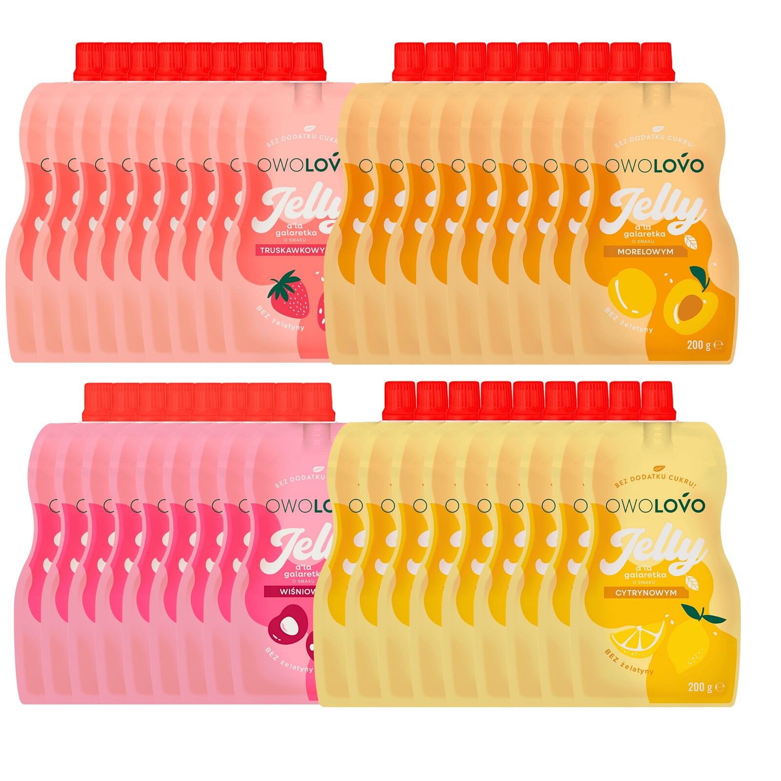 Owolovo Mix Jelly sada želé 4 příchutě dezert bez cukru 36x200g