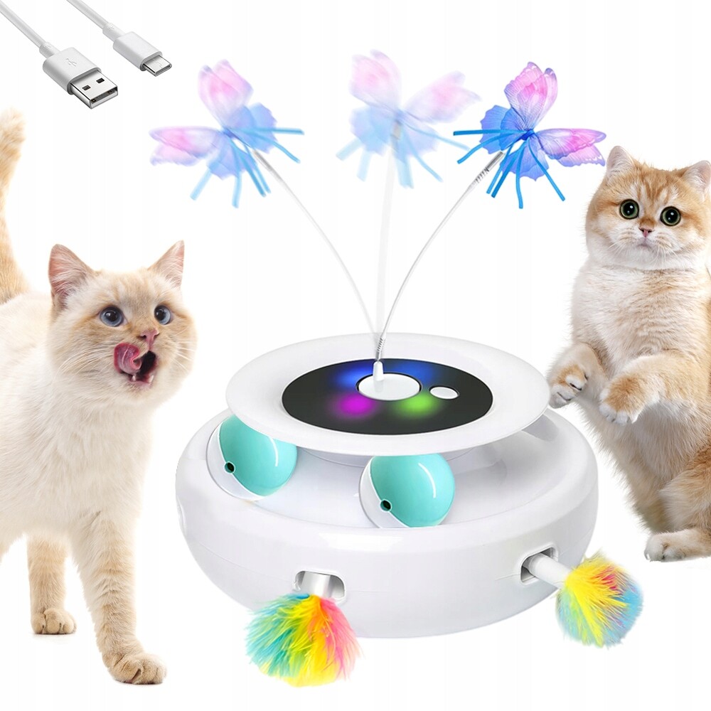 Elektrické Hrací Kolo Pro Kočky S Motýly A Senzorickým Nabíjecím Peřím