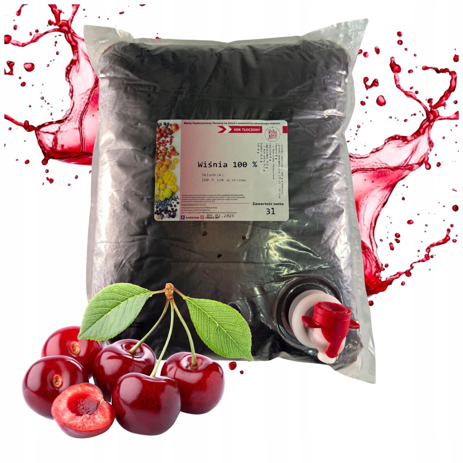 Šťáva lisovaná 3 l 100% Nfc z třešní, přírodní višeň bez přidaného cukru