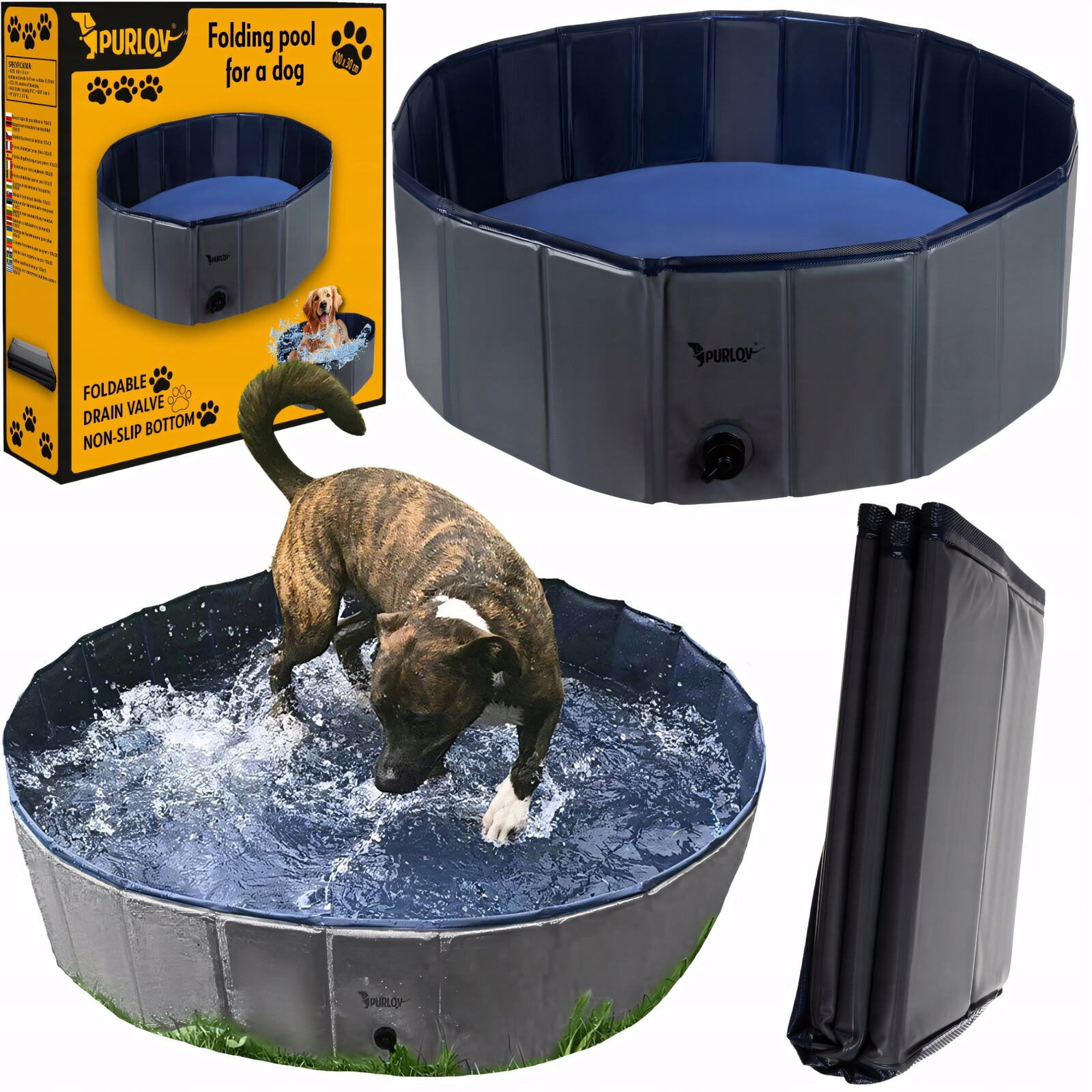 Skládací Zahradní Bazén Pevný Brouzdaliště Pro Psa A Zvířata 100x30 cm