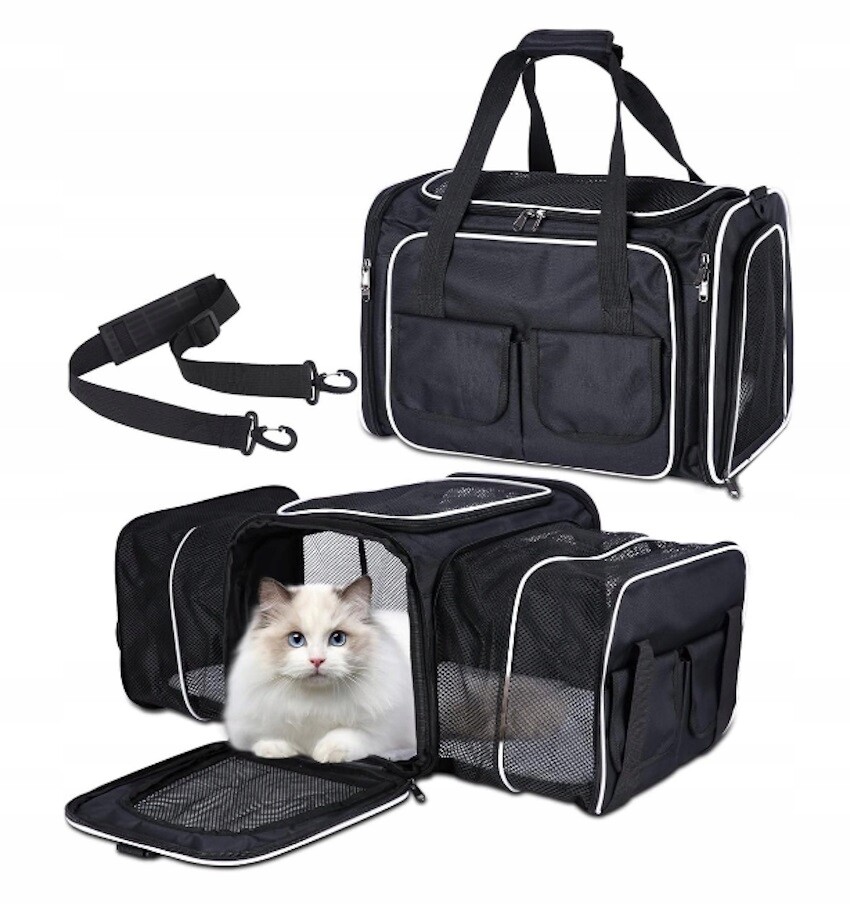 Přepravka Rozkládací Taška Pro Kočky Psa Zvířat Rozšířené Boky 45x30 cm