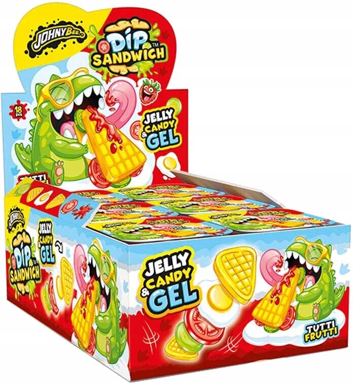 Johny Bee Dip Sandwich Želé Bonbony s ovocnou příchutí a gelem na mazání 40 g 18 ks
