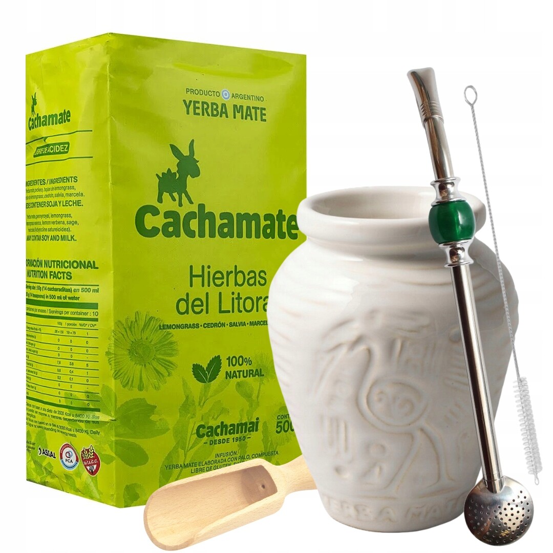 Sada Yerba Mate Cachamate Hierbas Matero Bombilla Nabierka