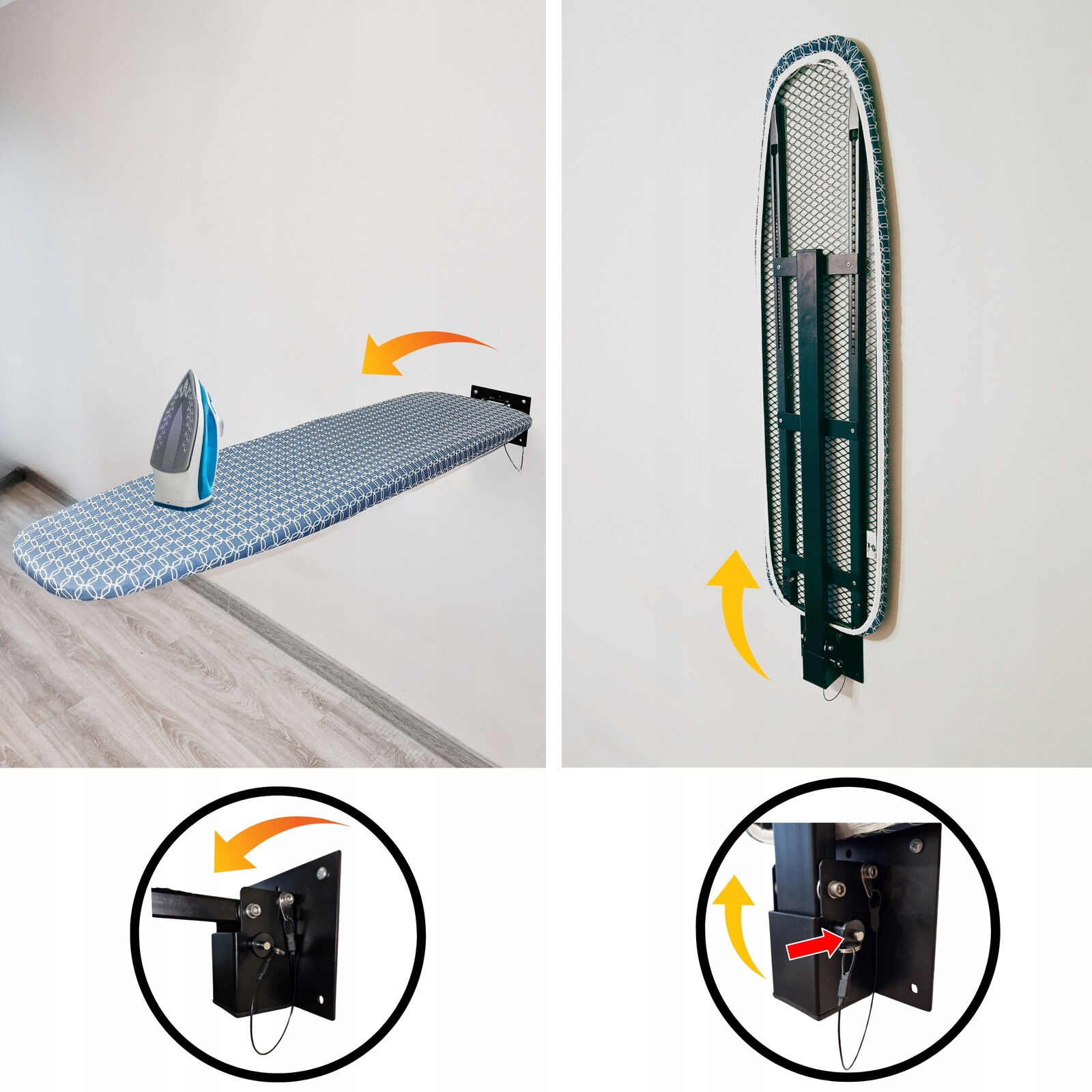 Žehlicí Prkno Montovaná Na Stěnu 110 x 30 cm Upevněná v skříni Černá