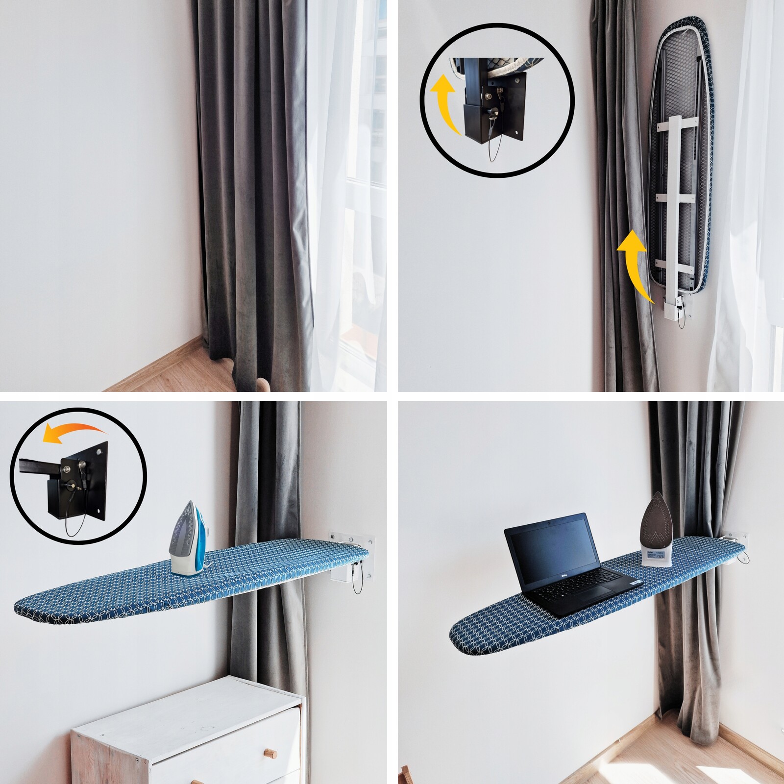 Žehlicí Prkno Montované Na Stěnu 110 x 30 cm Upevněné Ve Skříni, Velké