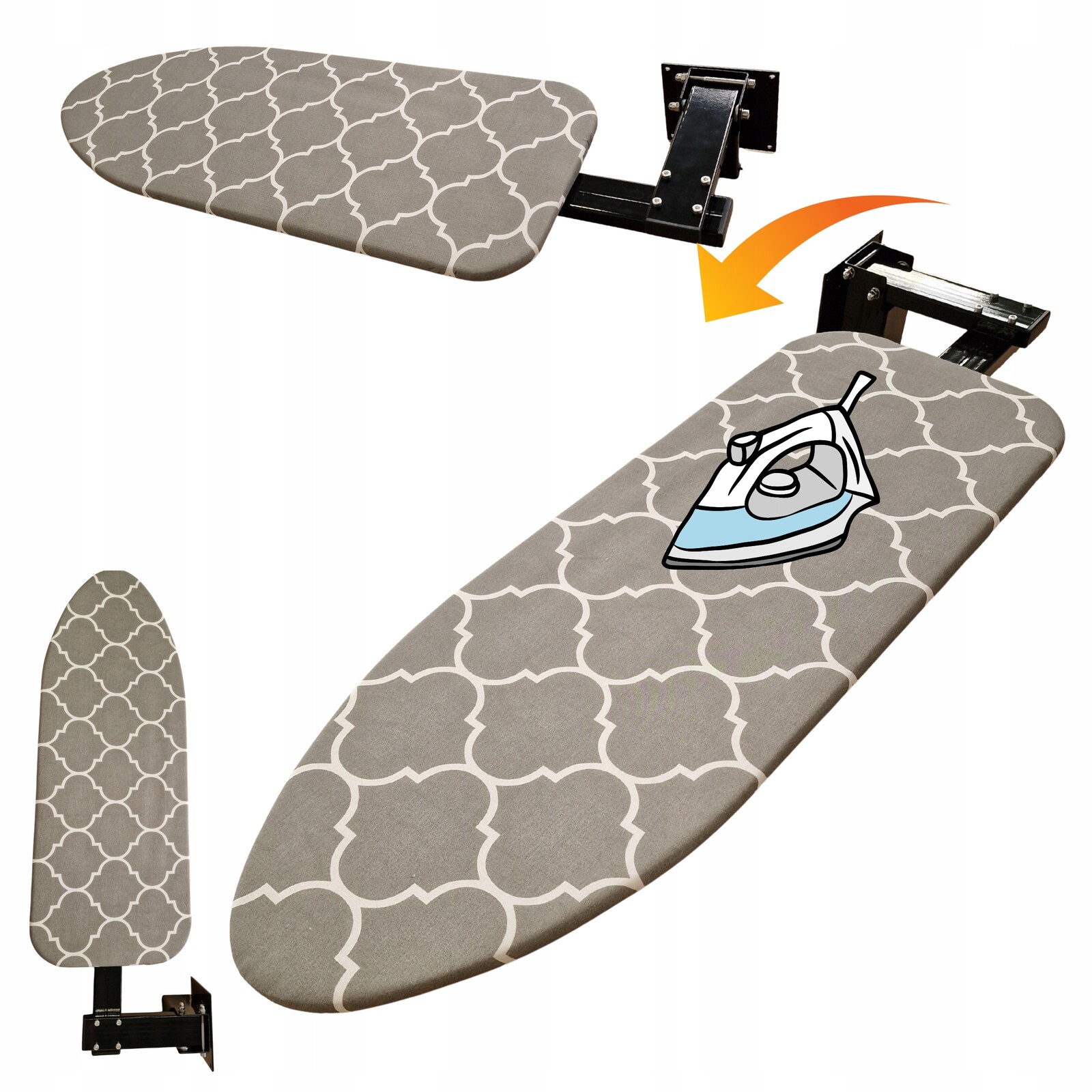 Žehlicí Prkno Montované Do Skříně Na Stěnu Upevněné Černé 78 x 28 cm