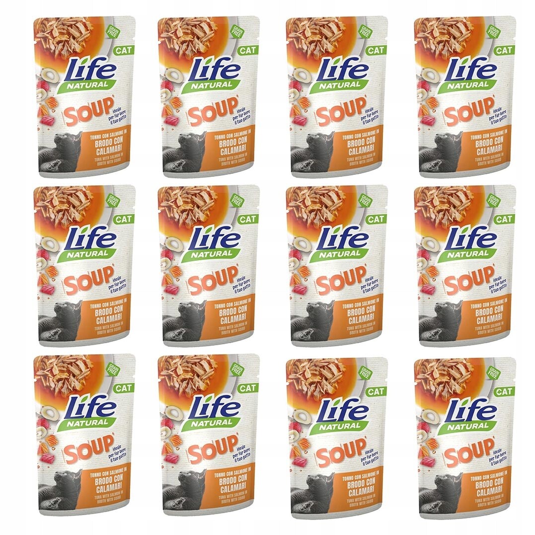 Life Cat přírodní polévka pro kočky Tuňák Losos Kalamáry 60 g