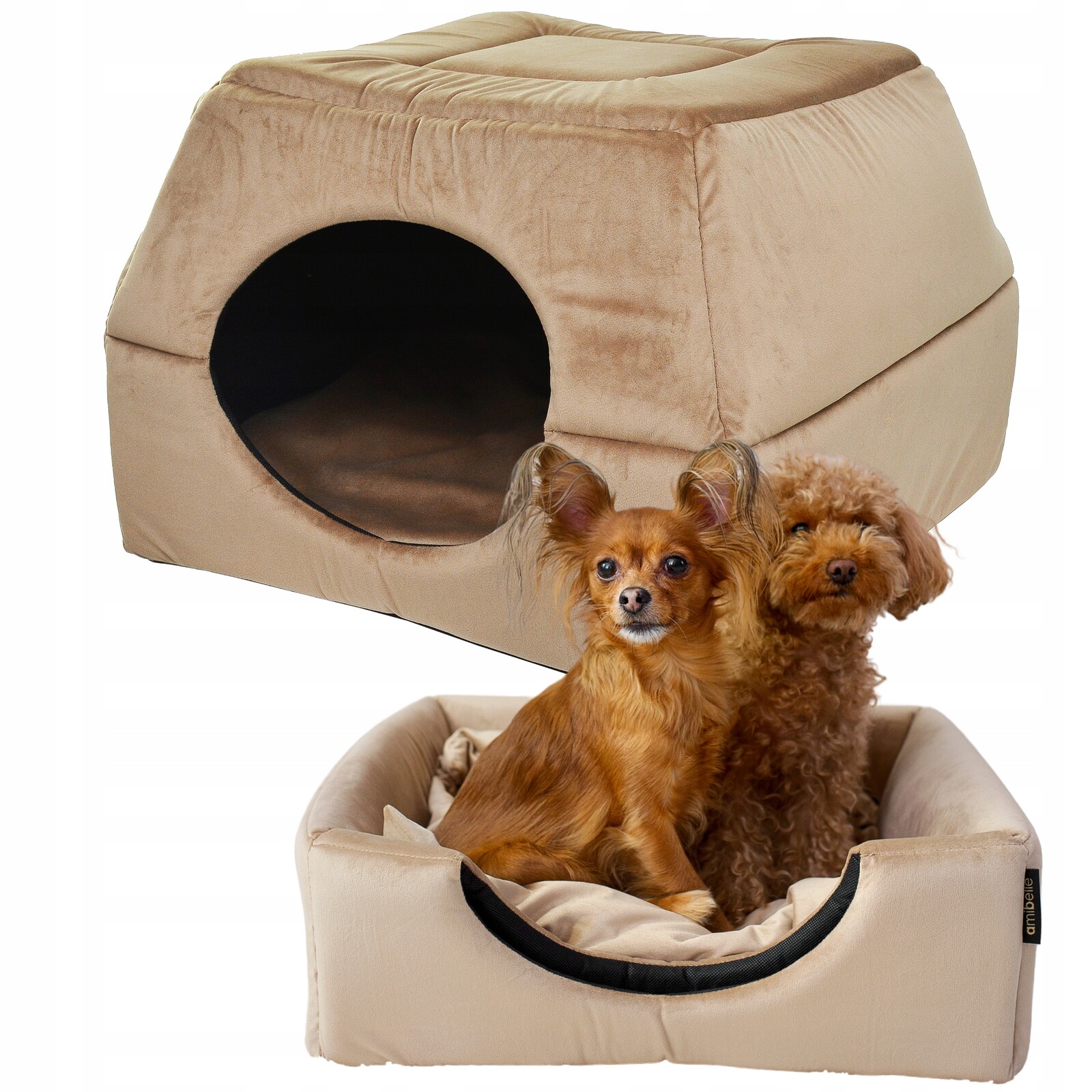 Pelíšek pro psa kočku Budka 2v1 XL Domeček 55x55 cm Potah Protiskluzové