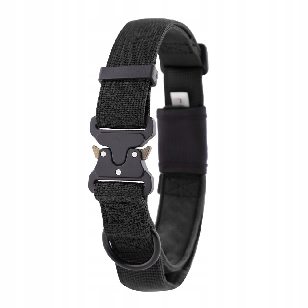 Široký taktický obojek s pevným úchytem pro psa černý Huggy Doggy M