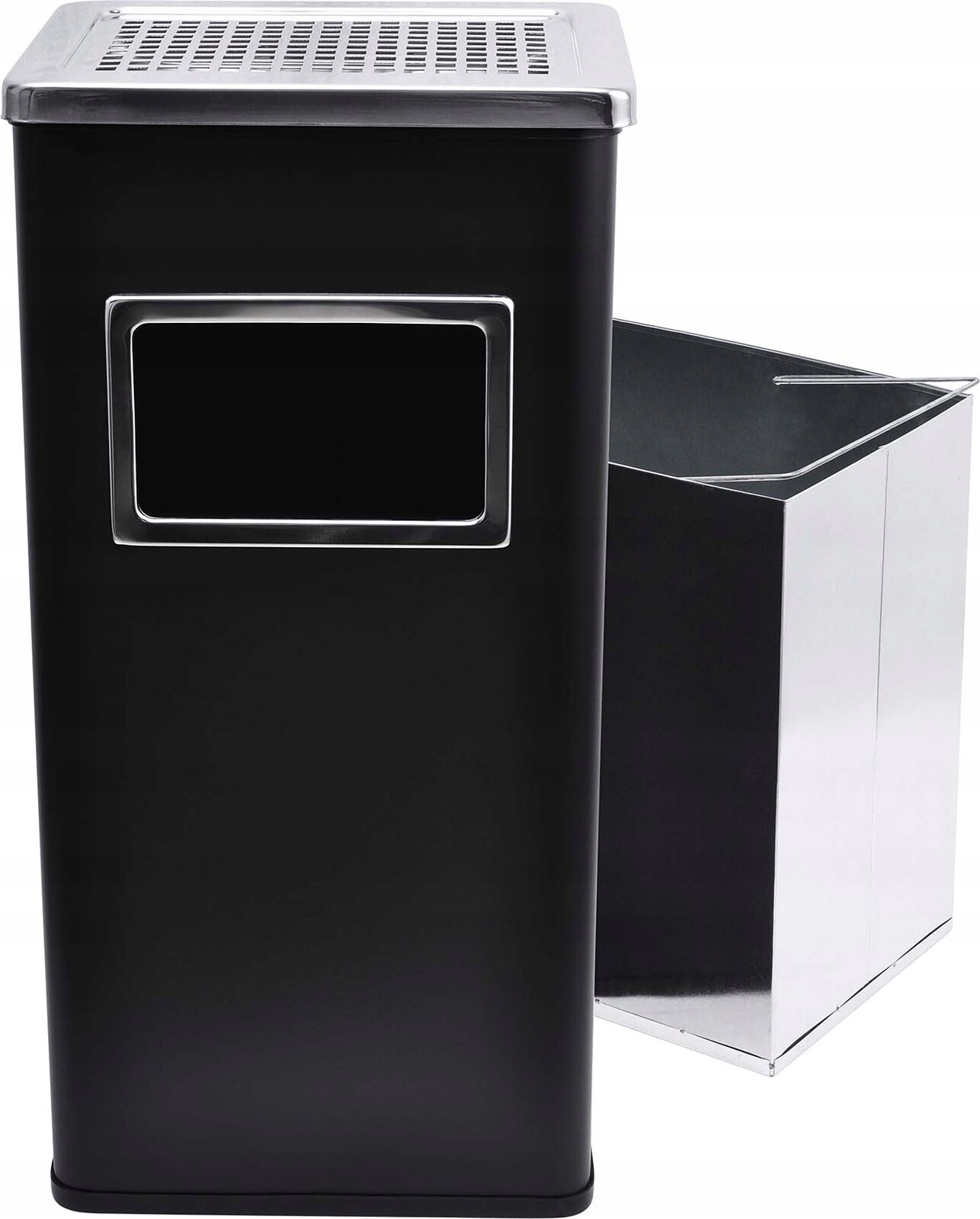 Popelník Černý Kovový Popelník 2 V 1 Stojící Odpadkový Koš 30 l