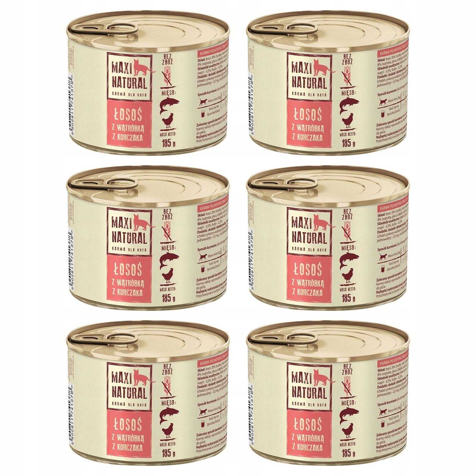 Maxi Natural Krmivo mokré pro kočky Losos s kuřecími játry 6x185 g