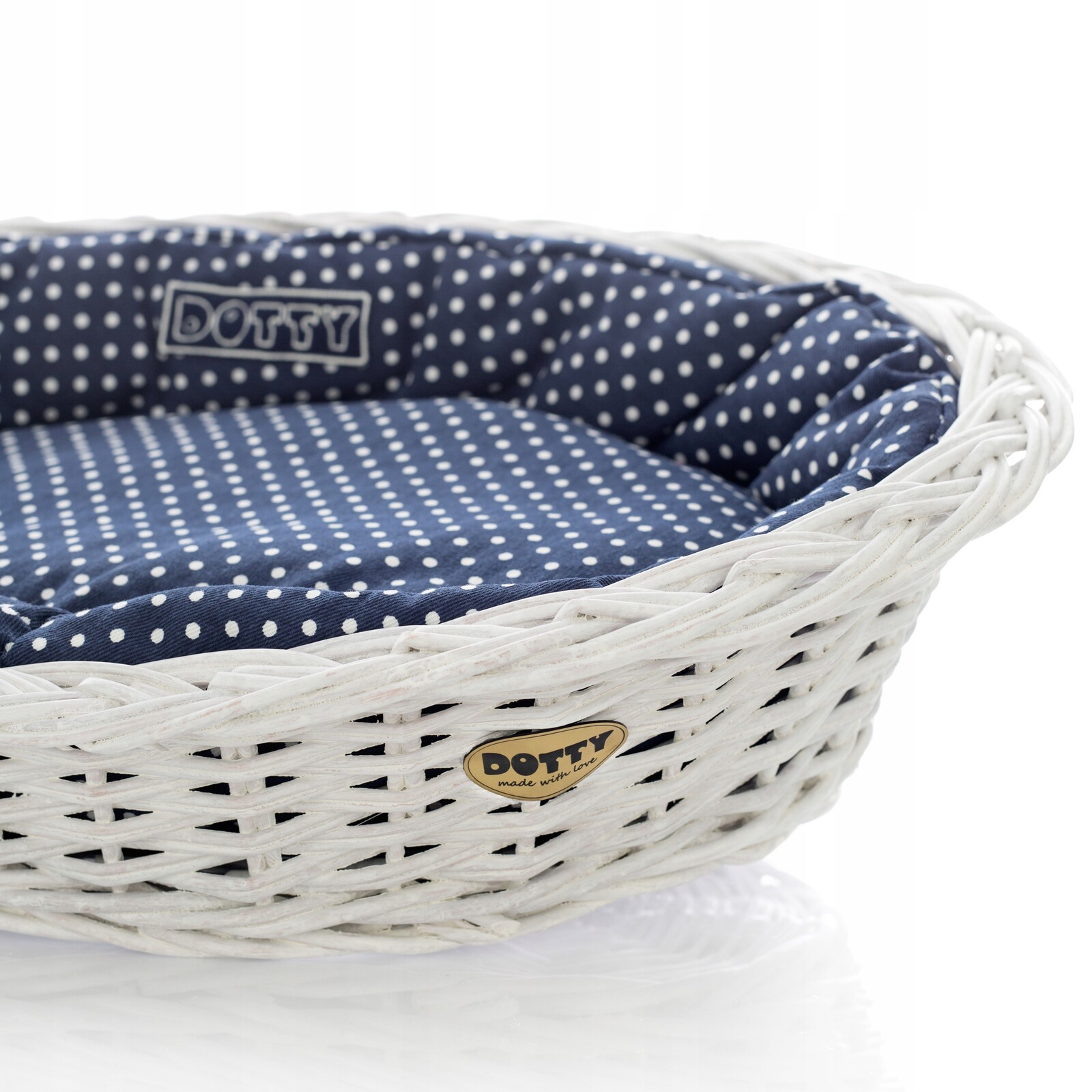 Pelíšek pro psa nebo kočku, proutěný koš, malovaný, bílý, košík bavlna