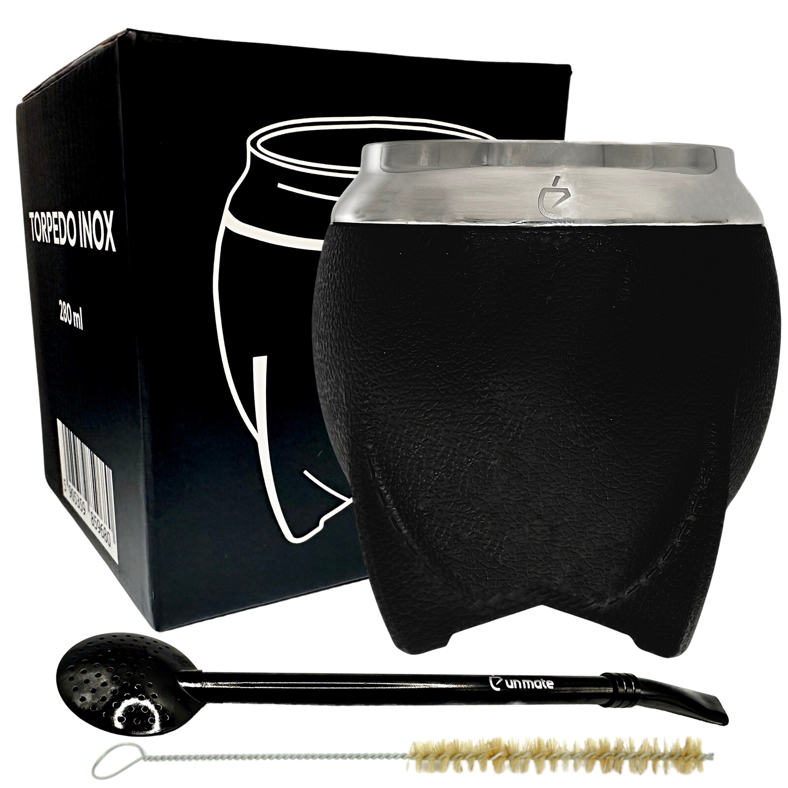 Černá sada Torpedo pro yerba maté od Un Mate: tykva Inox matero, bombilla