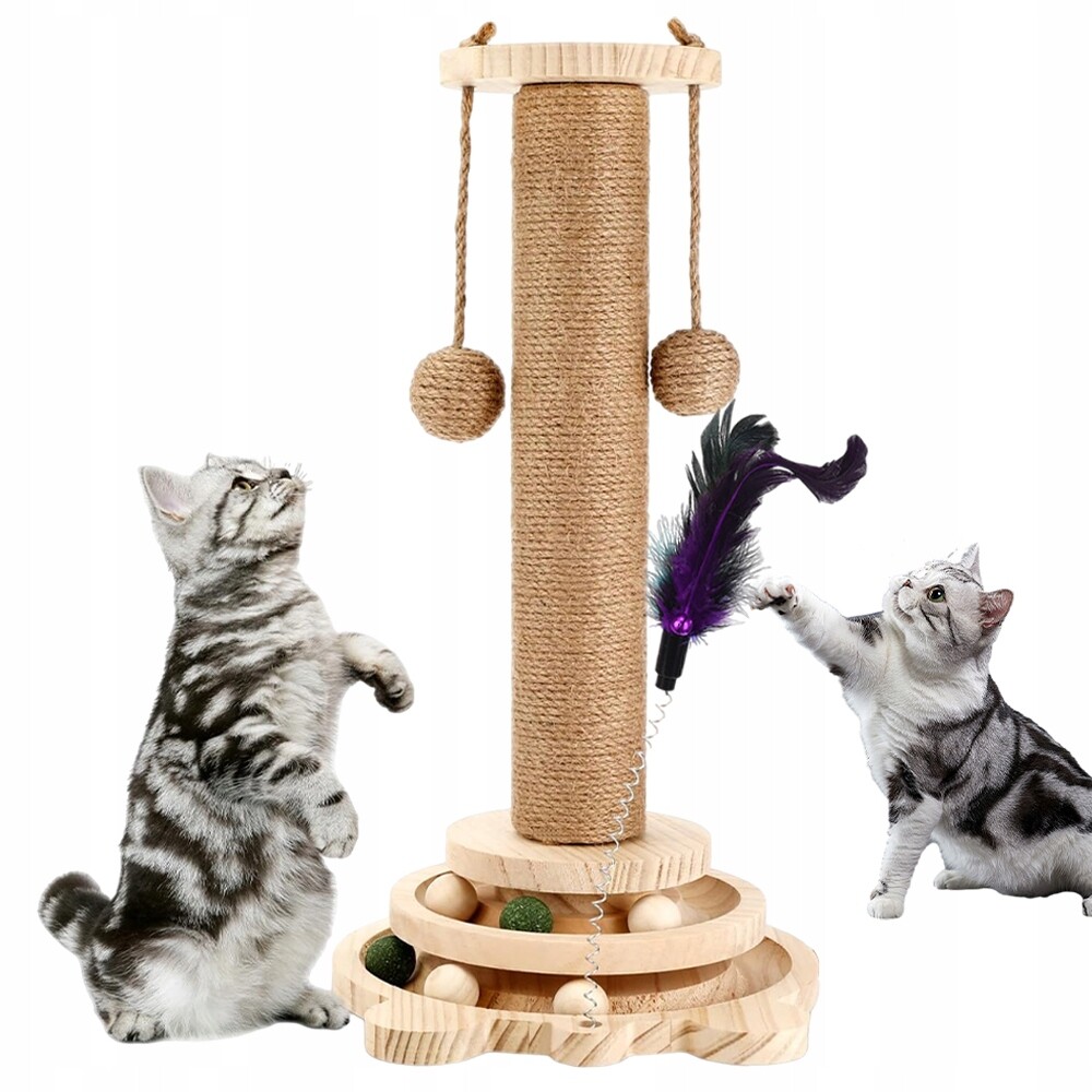 Hračka Pro Kočky Premium Dřevo Sisal Kuličková Dráha Vícescénová Vysoká Kvalita