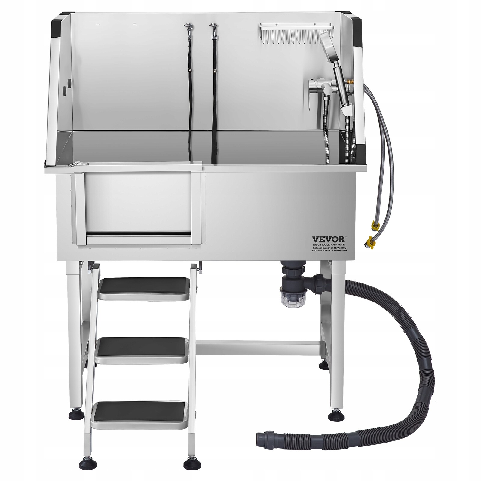 Vana pro psy Vevor 96,1x62x122 cm s kohoutkem a schody, levé dveře