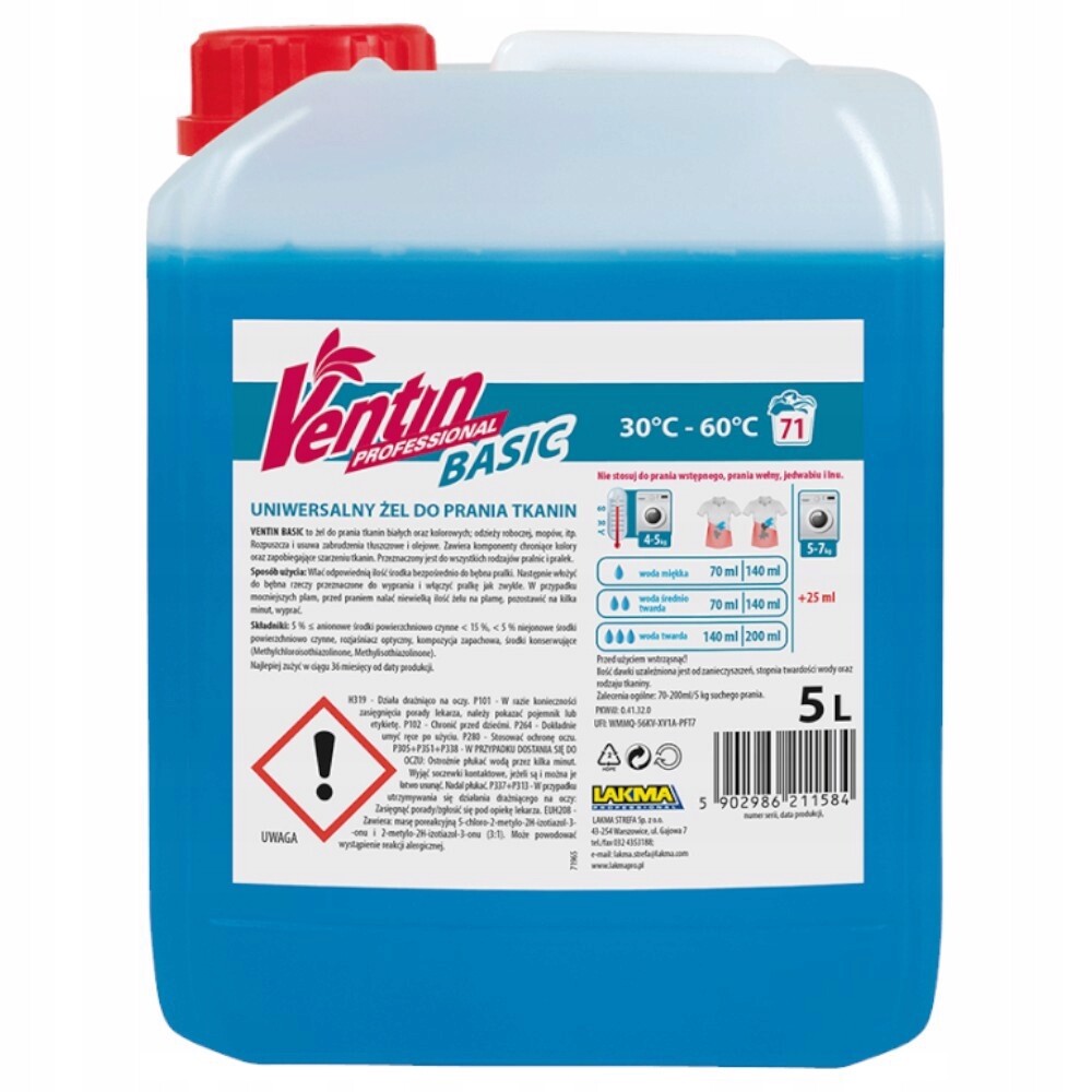 Univerzální gel na praní tkanin Ventin Basic Lakma 5L