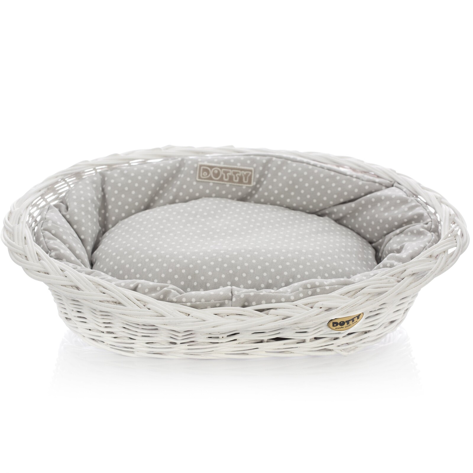 Pelíšek pro psa kočku proutěný košík, malovaný košík, bílá bavlna