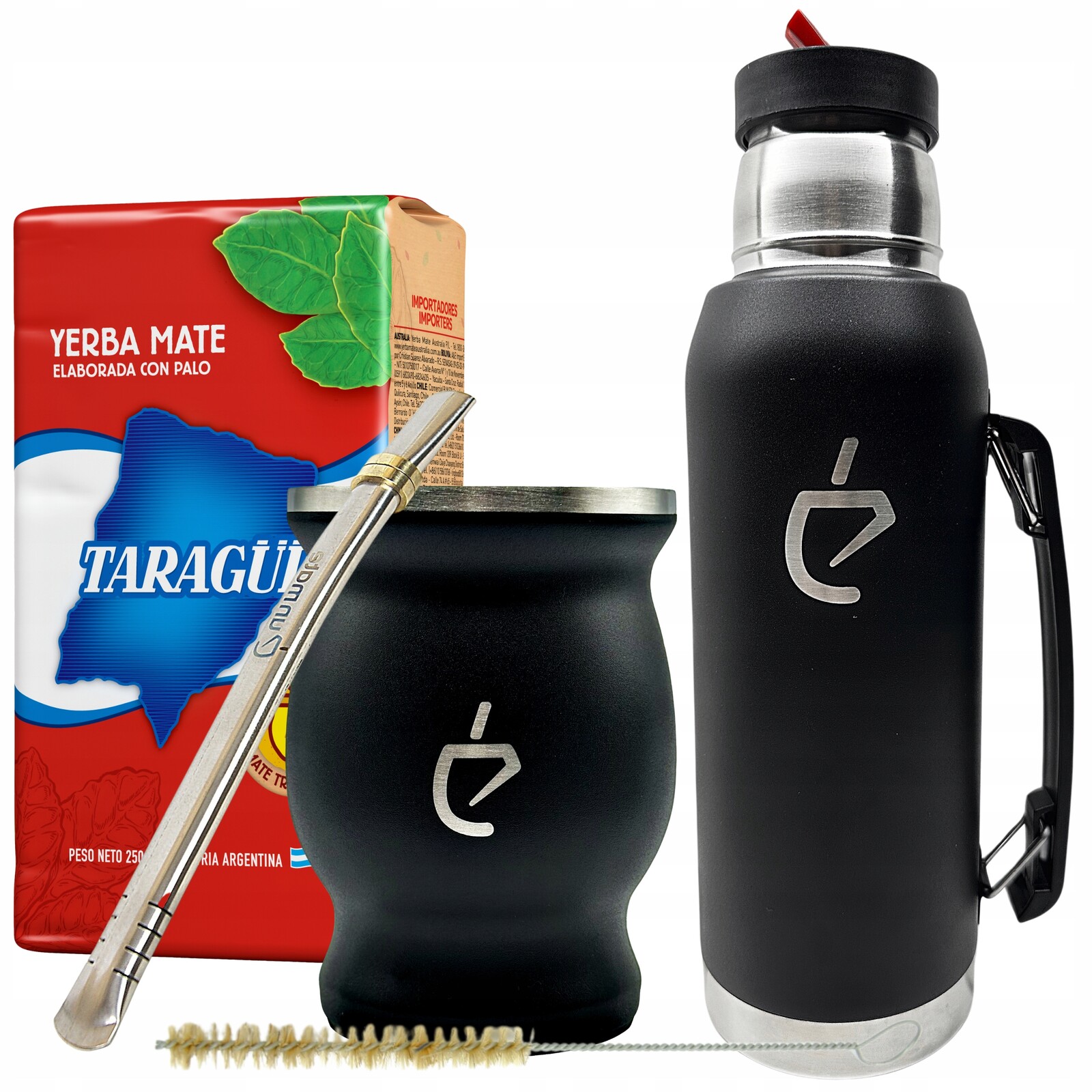 Velký set pro yerba maté Taragui: termoska, bombilla, matero, čistič, yerba