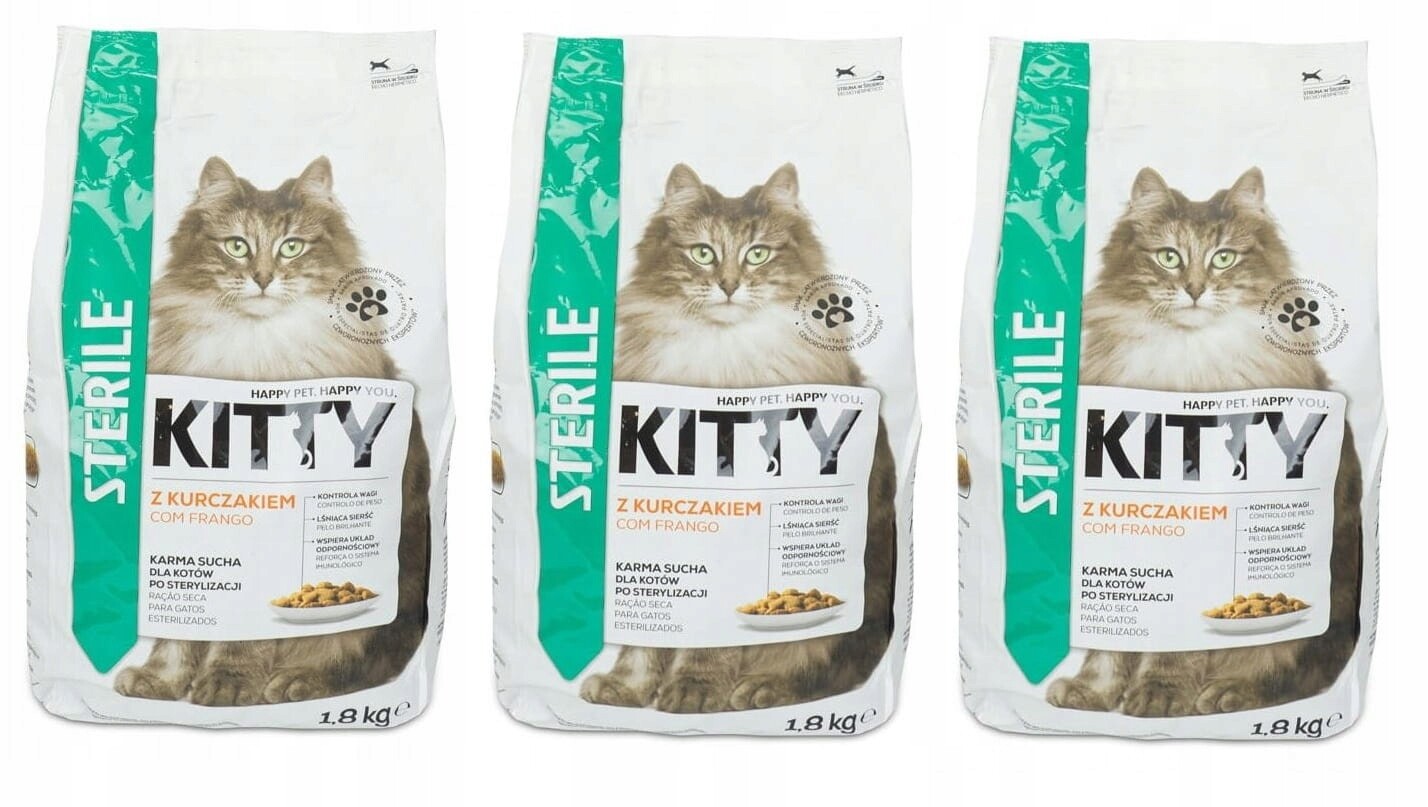 Kitty Sterilní Krmivo Pro Kočky s kuřecím masem 3x1,8 kg