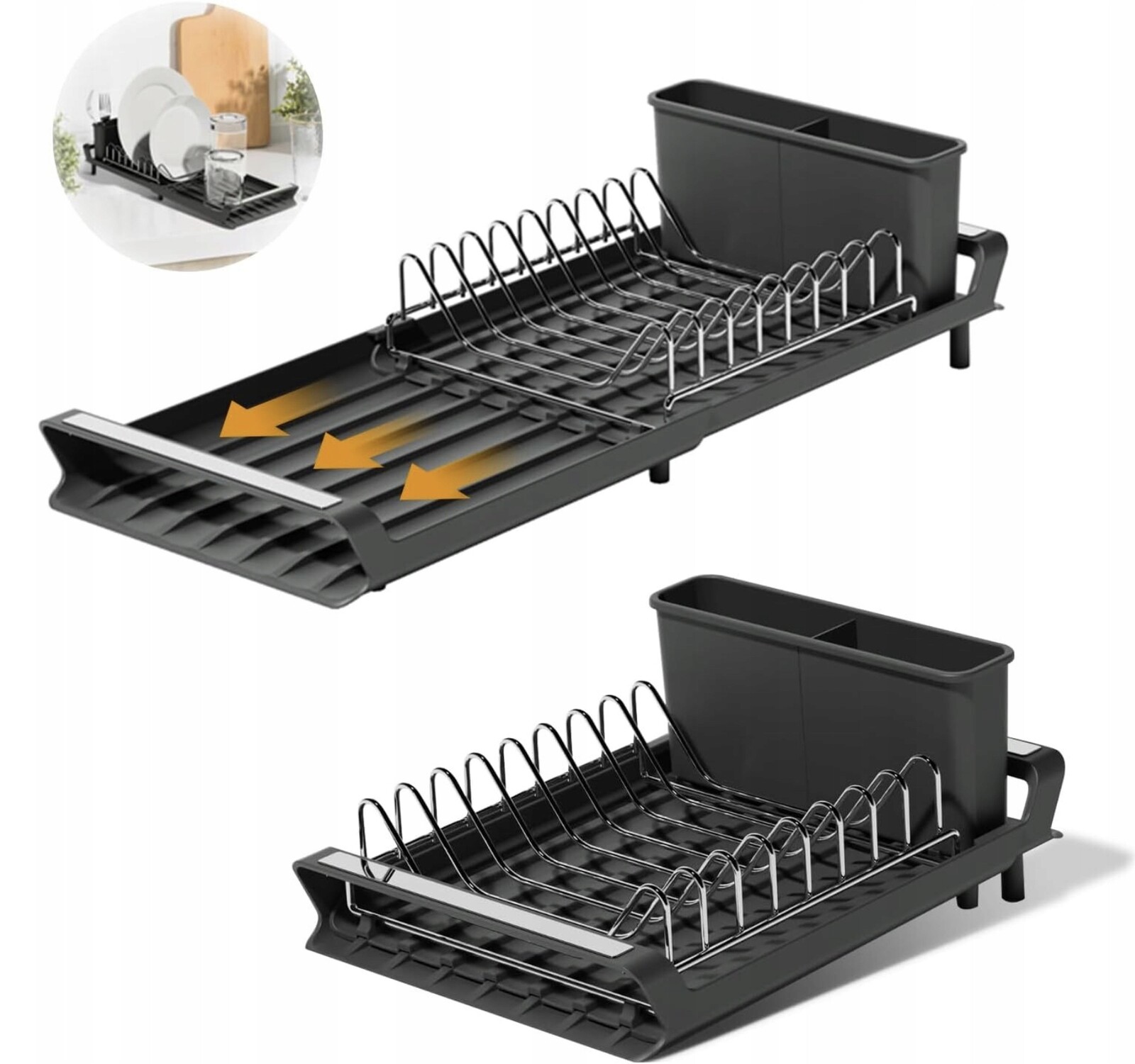 Odkapávač Na Nádobí Kompaktní, Rozšiřitelná S Odtokem Vody