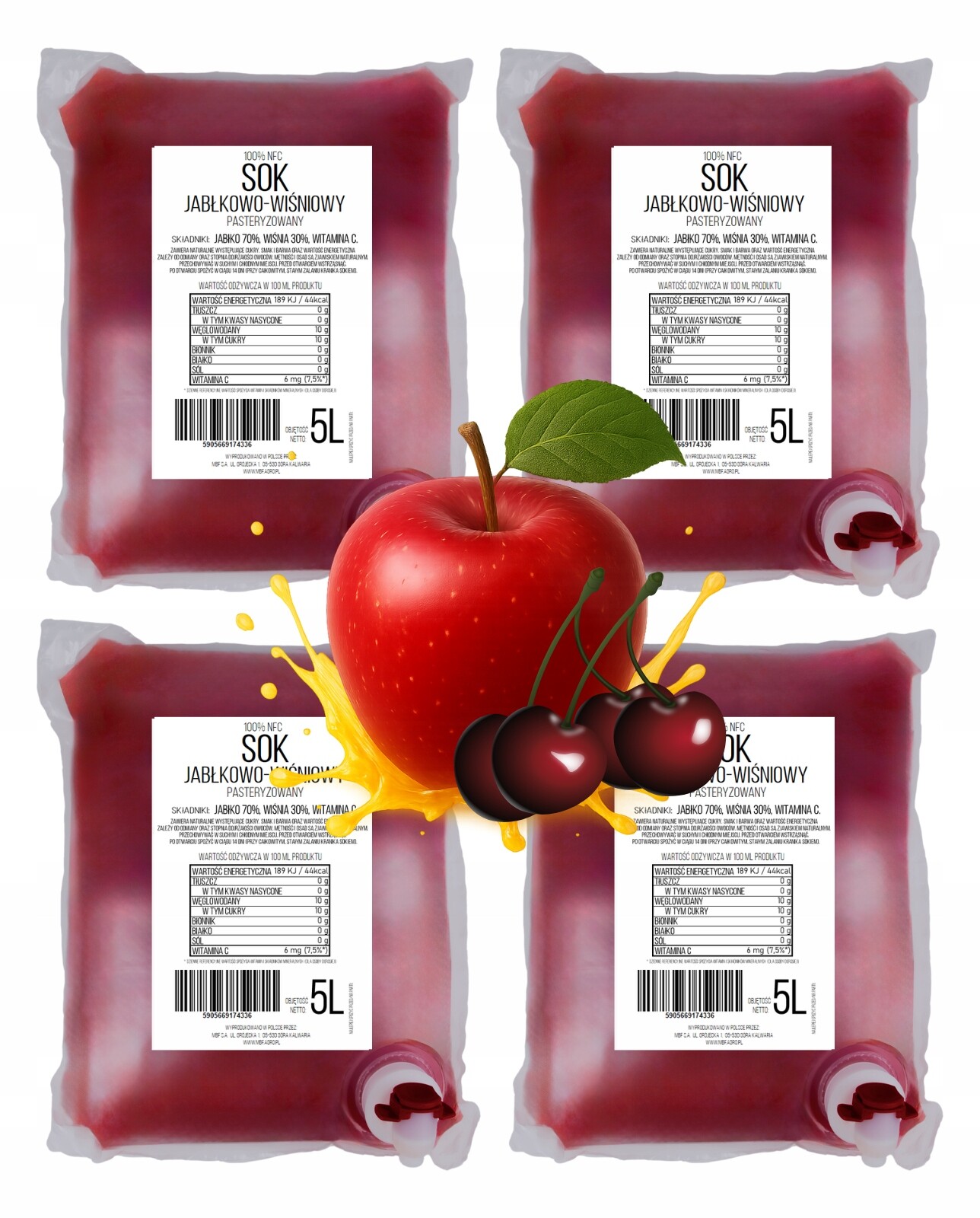 Jablečno-višňový džus 5L Nfc Pure Press jablko 70% višeň 30% 4x5L