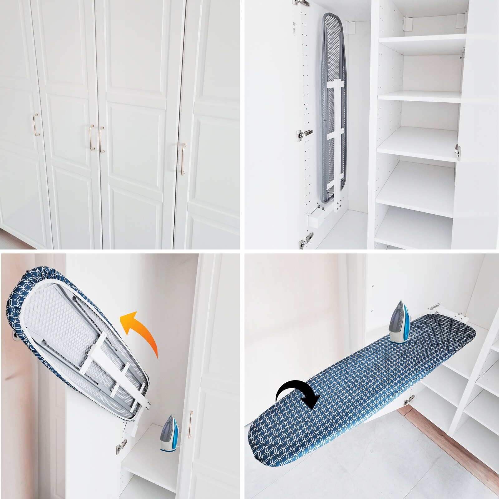 Žehlicí Prkno Montované Do Skříně Na Stěnu Upevněné 110 x 30 cm Černé