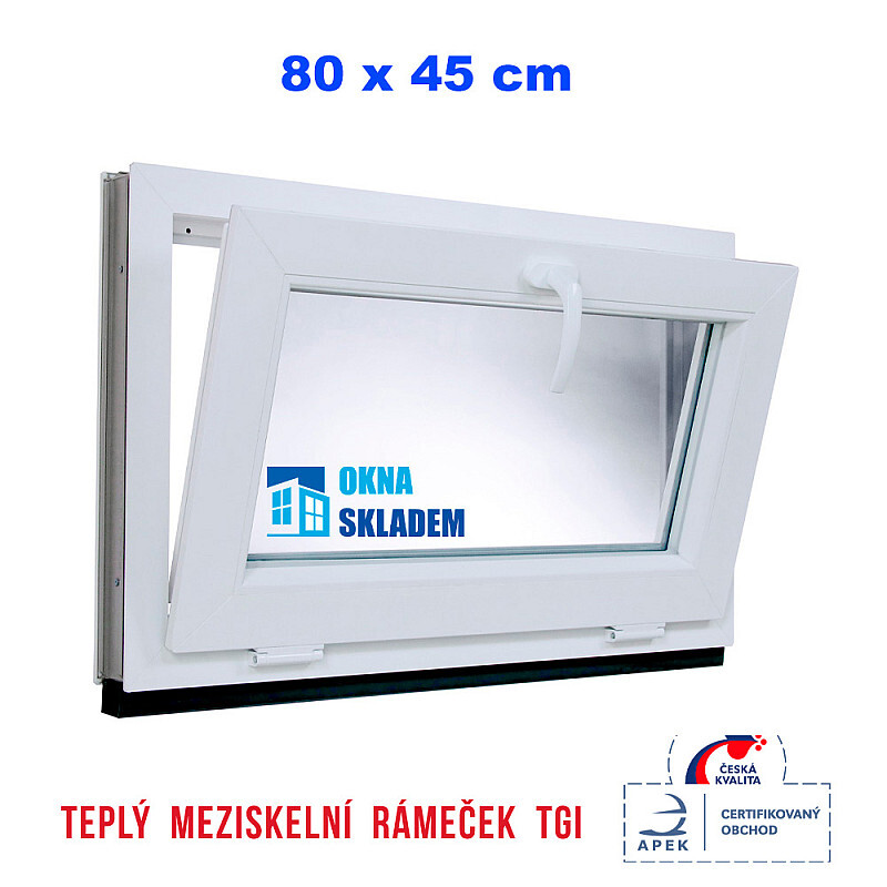 Plastové okno | 80x45 cm (800x450 mm) | Bílé | Sklopné | Teplý meziskelní rámeček
