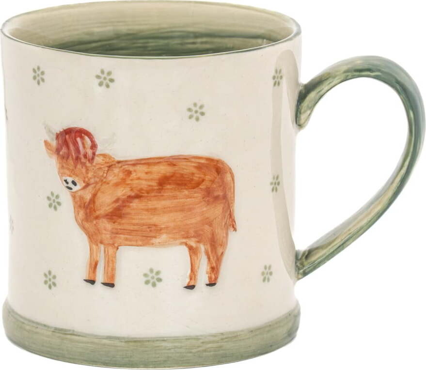 Zelený/béžový hrnek z kameniny 225 ml Cow – Sass & Belle