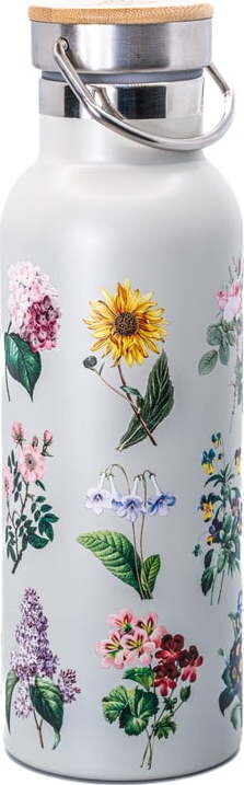 Světle šedá cestovní nerezová lahev 425 ml Vintage Flowers – Sass & Belle